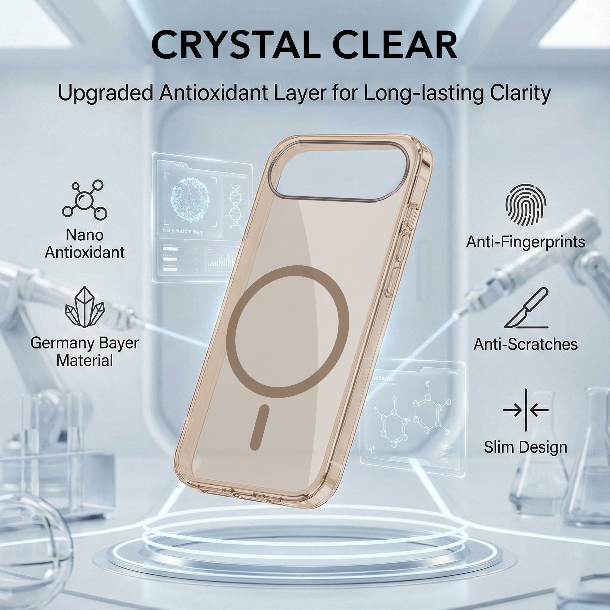 For Apple iPhone 17 Air Back Cover Case Lifetime Anti-Yellow MagSafe Compatible Clear (Sleek Hard Crystal | Camera Protection and Shockproof)