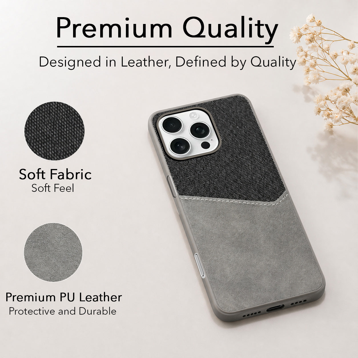 For Apple iPhone 16 Pro Max Back Cover Case (Dual PU Leather Stitch | Professional Minimalist | Soft and Flexible)