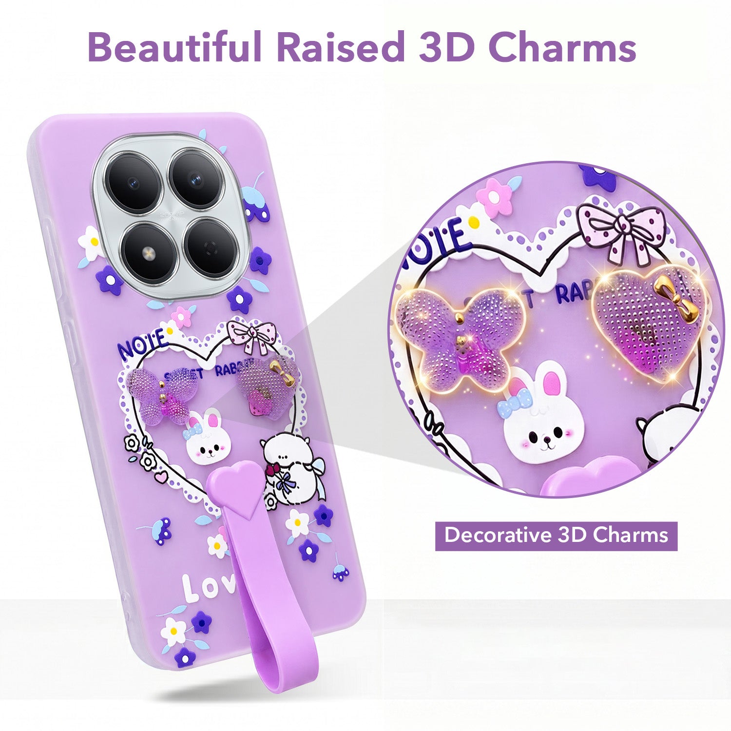 For Xiaomi Redmi Note 15 Pro 5G Back Cover Case (3D Cute Heart Strap Holder | Camera Protection | Designer Girls Print)