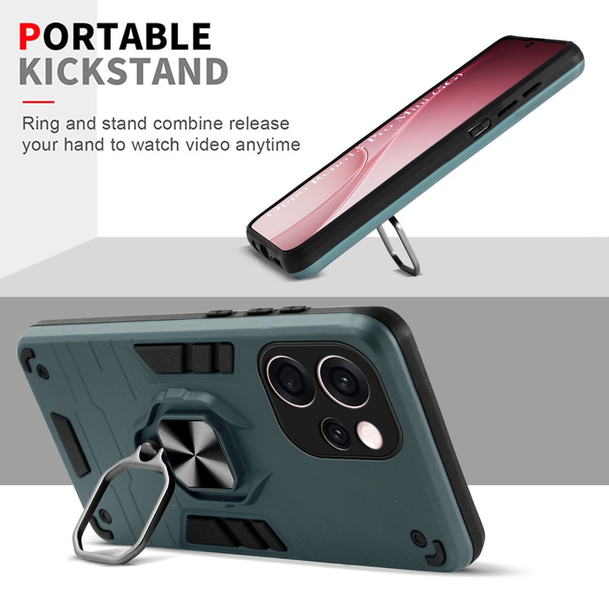For Oppo Reno15 Pro Mini 5G | Oppo Reno 15 Pro Mini 5G Back Cover Case Hybrid Armor (Shockproof Dual Layer Polycarbonate |Ring Holder Kickstand)