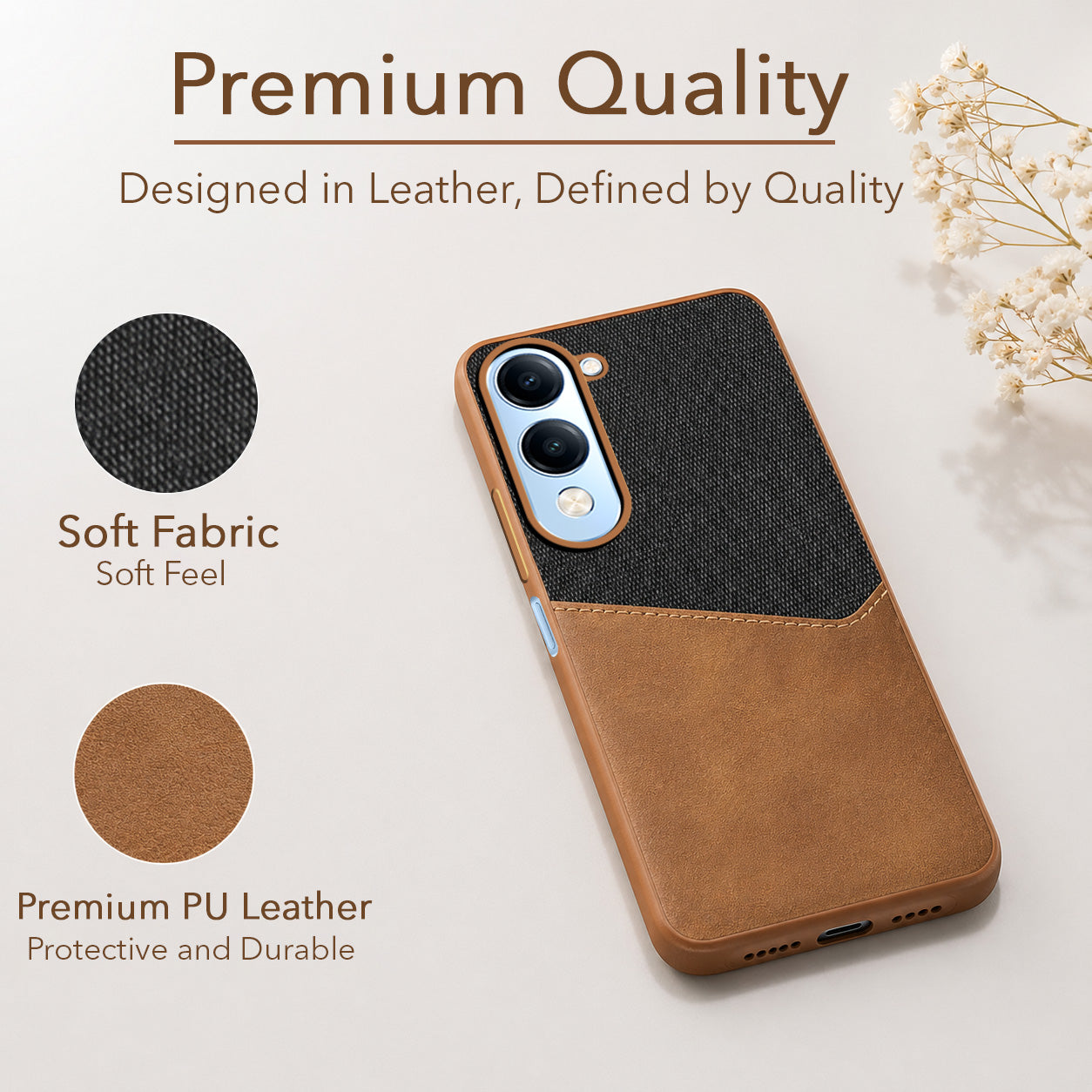 For Vivo iQOO Z10 Lite Back Cover Case (Dual PU Leather Stitch | Professional Minimalist | Soft and Flexible)