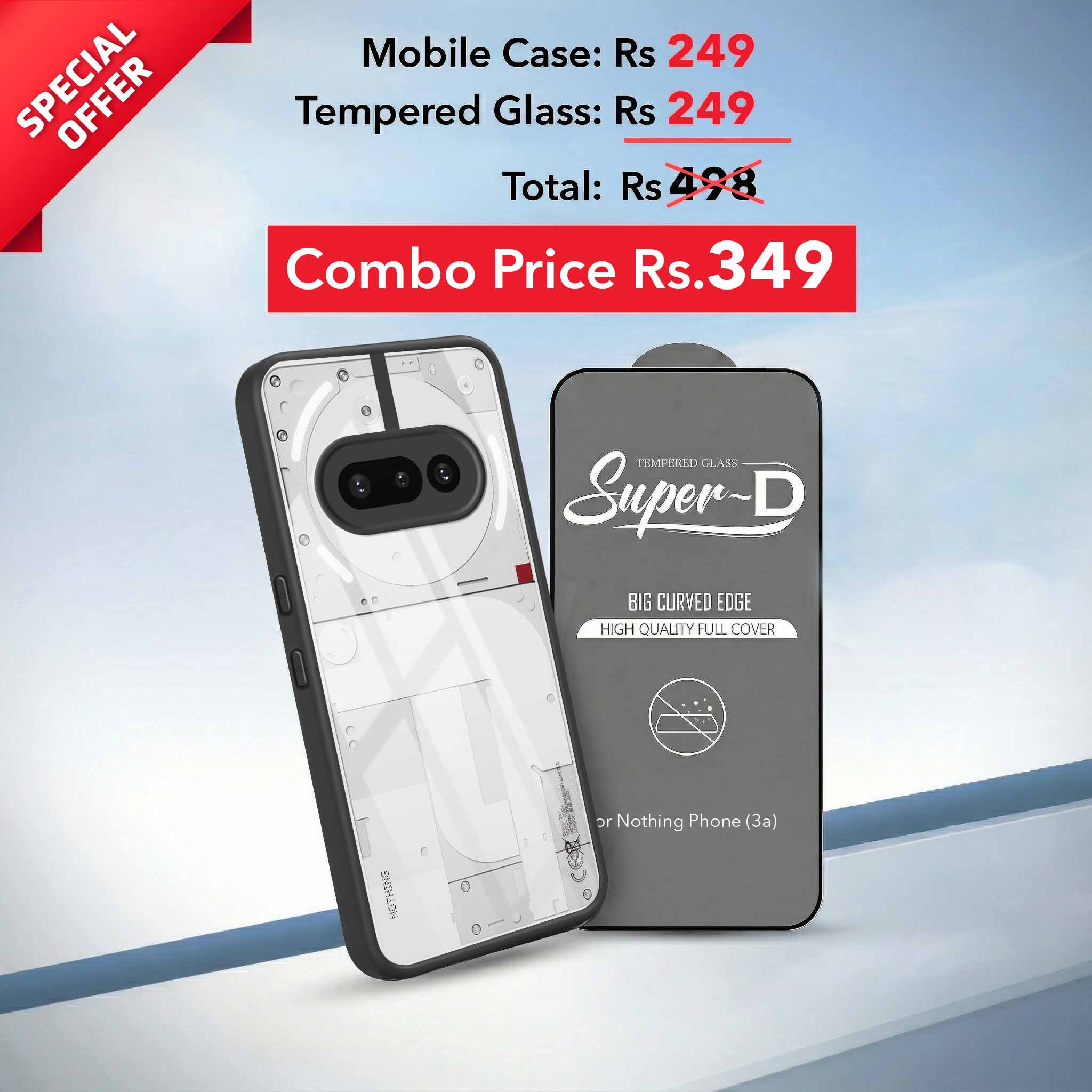 For Nothing Phone 3A Combo with Back Cover and 9H Tempered Glass (Lifetime Anti-Yellow | Crystal Clear Shockproof | Oleophobic Coating Screen Glass)