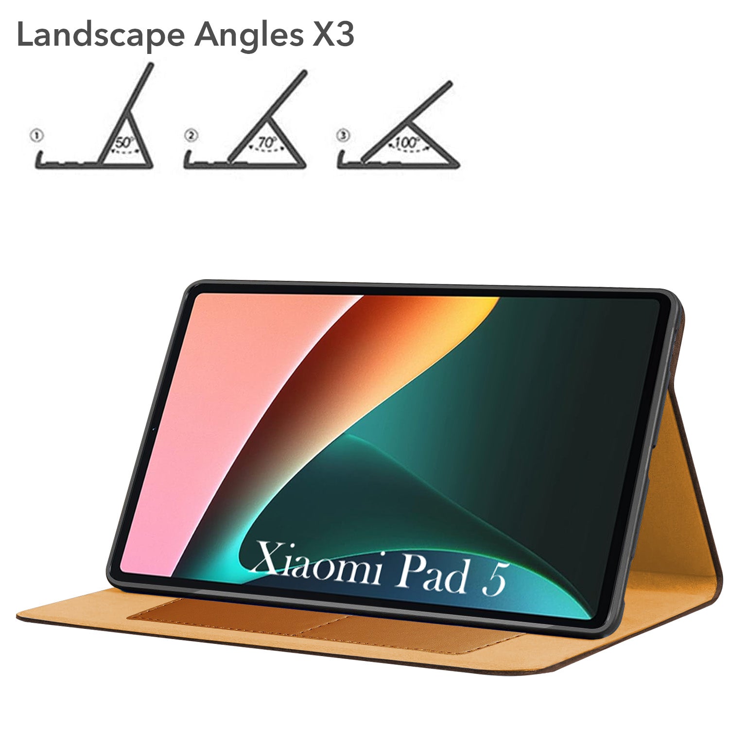 For Xiaomi Pad 5 11 Inch 21051182G/21051182C Flip Cover Folio Cover (PU Leather | Multi-Angle Smart Stand | Card Storage Slots | Silicone Back Pouch)