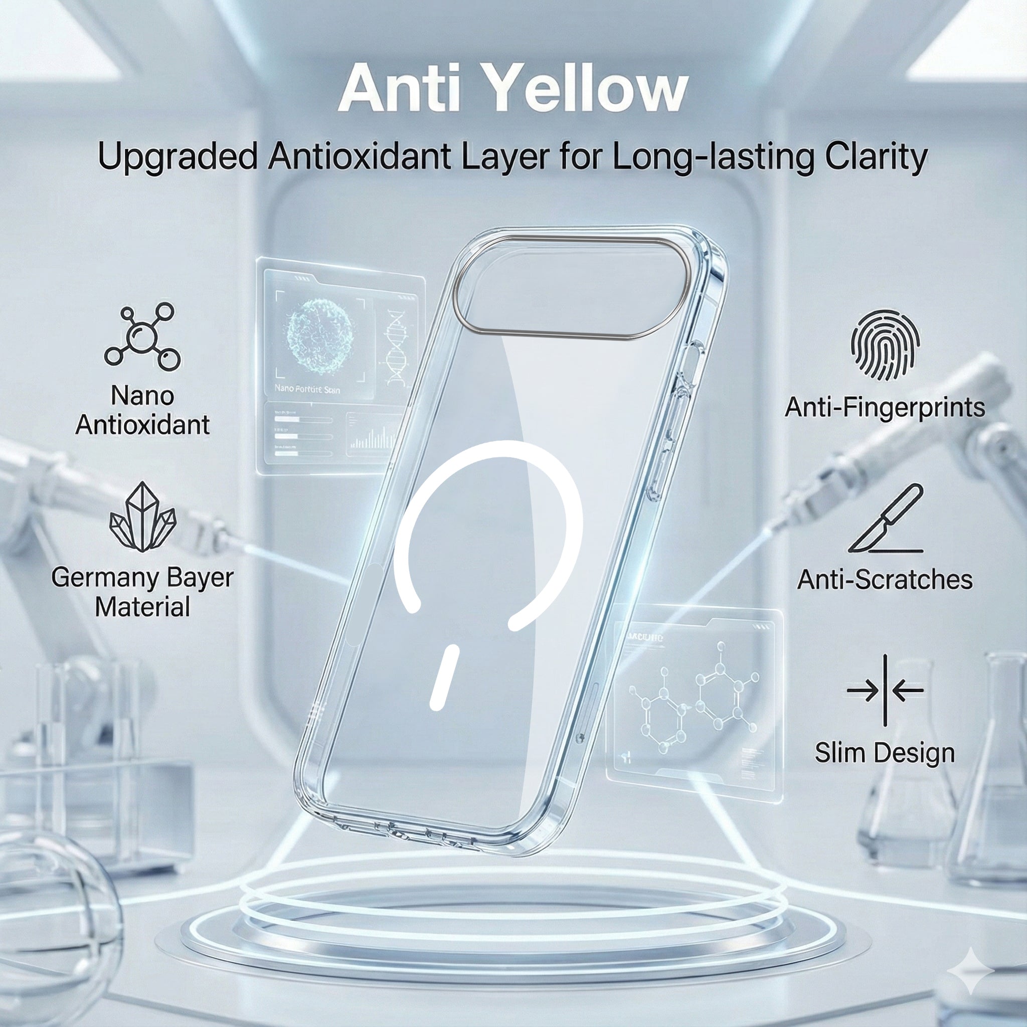 For Apple iPhone 17 Air Back Cover Case Lifetime Anti-Yellow MagSafe Compatible Clear (Sleek Hard Crystal | Camera Protection and Shockproof)