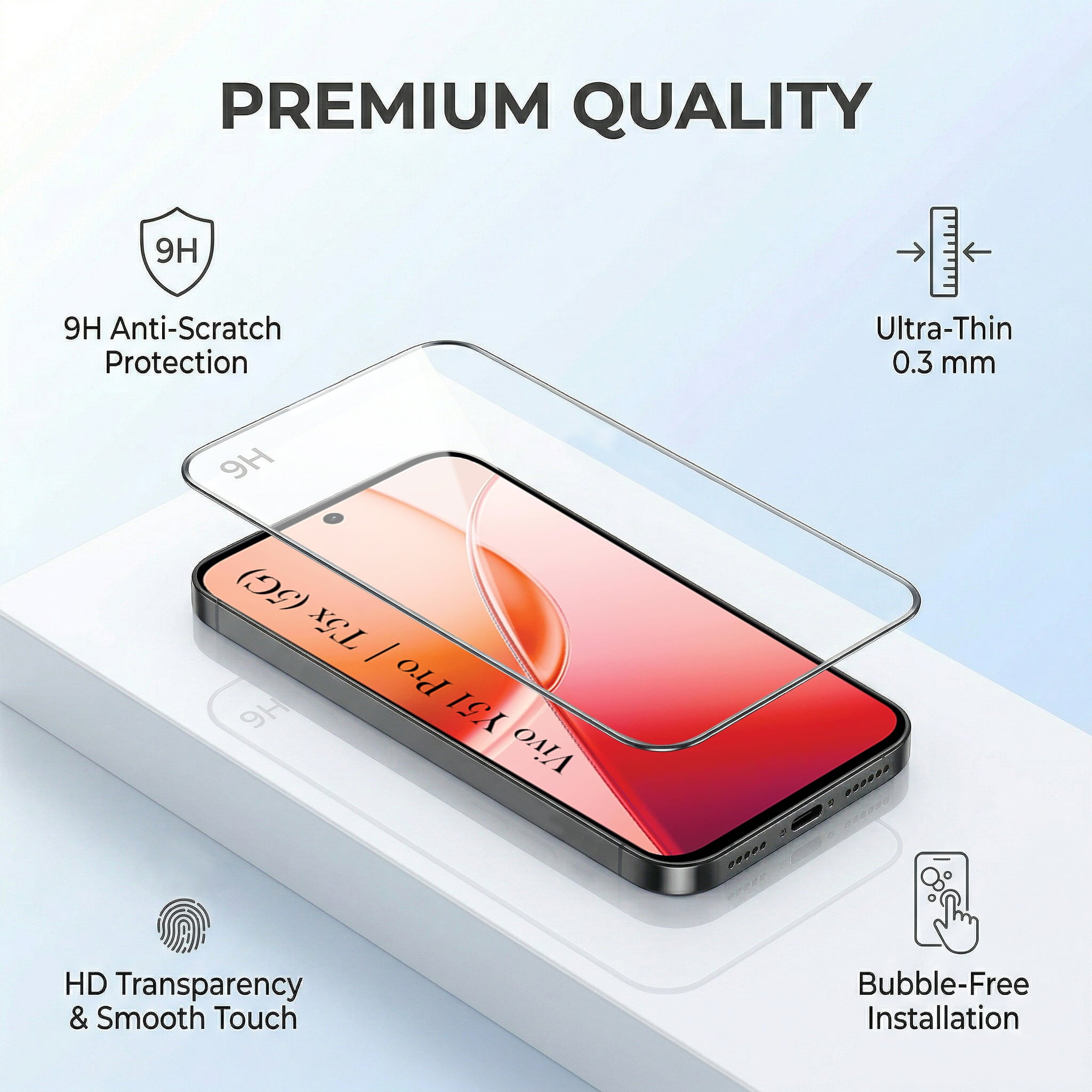 For Vivo Y51 Pro 5G | Vivo T5x Combo with Back Cover and 9H Tempered Glass (Lifetime Anti-Yellow | Sleek Hard Crystal | Oleophobic Coating Screen Glass)