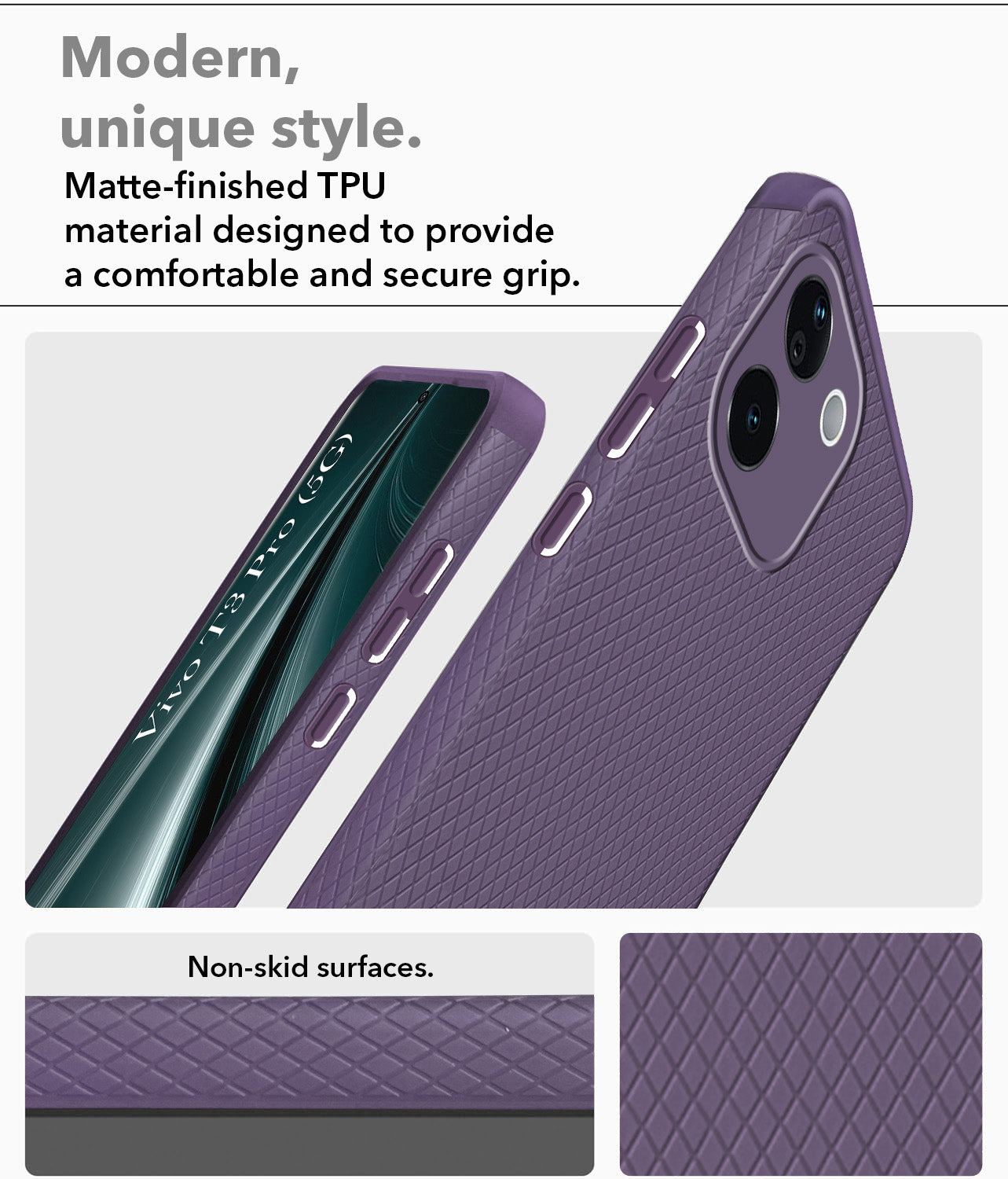 For Vivo T3 Pro Back Cover Case (Liquid Silicone | Side Grip | Camera Protection)