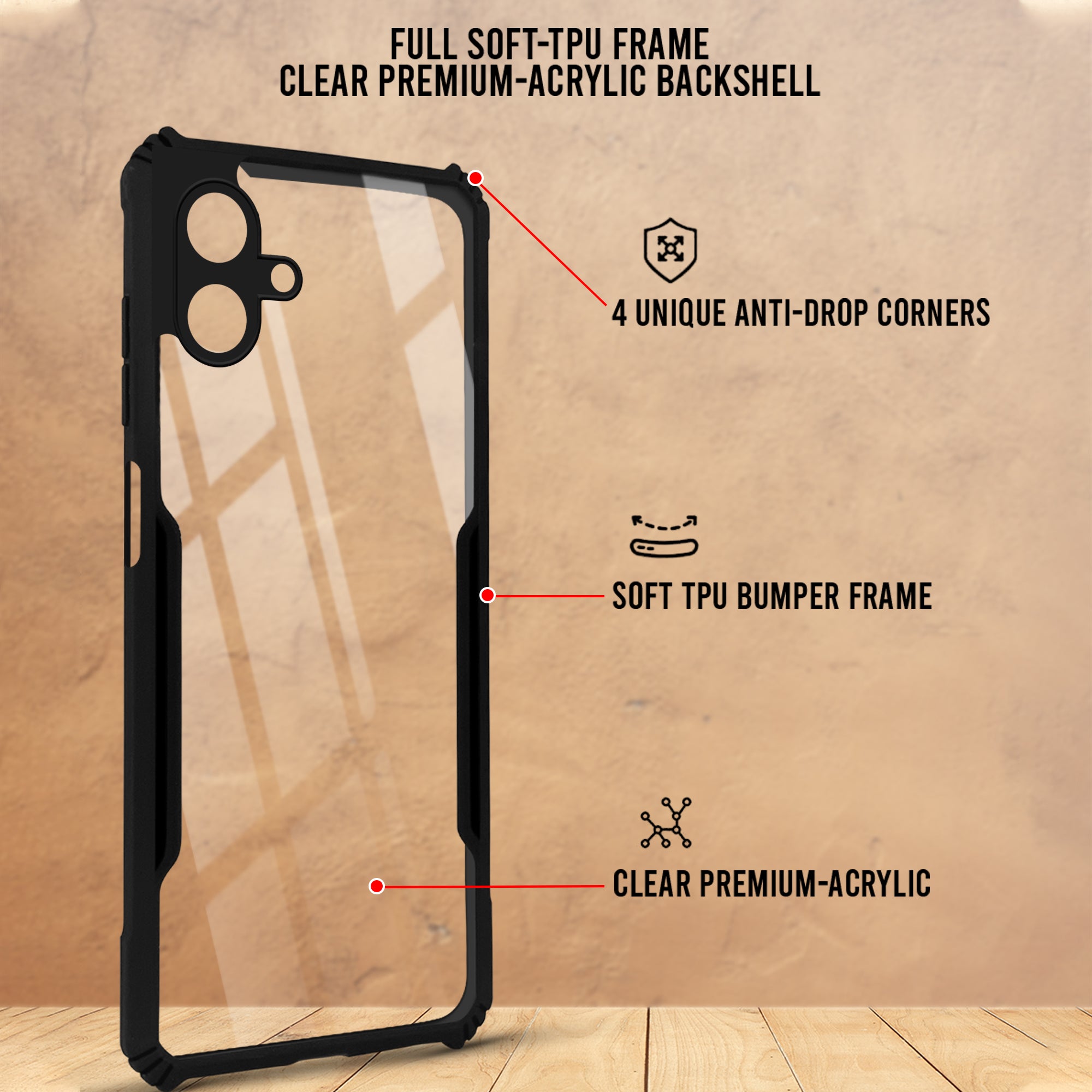 For Samsung Galaxy A07 | F70e 5G Back Cover Case (Shockproof with Polycarbonate Clear Panel | Professional Black)