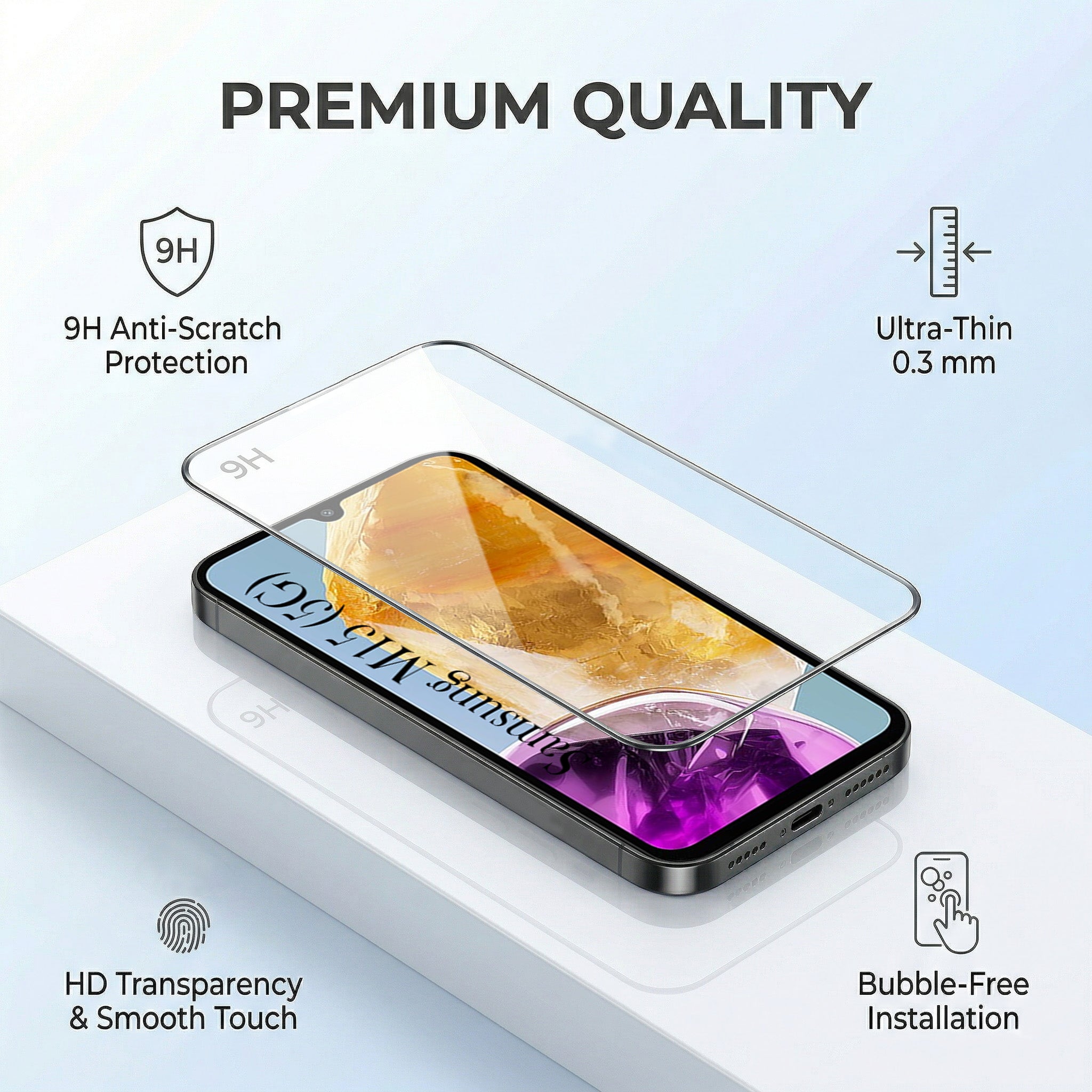 For Samsung Galaxy M15 5G Combo with Back Cover and 9H Tempered Glass (Lifetime Anti-Yellow | Sleek Hard Crystal | Oleophobic Coating Screen Glass)
