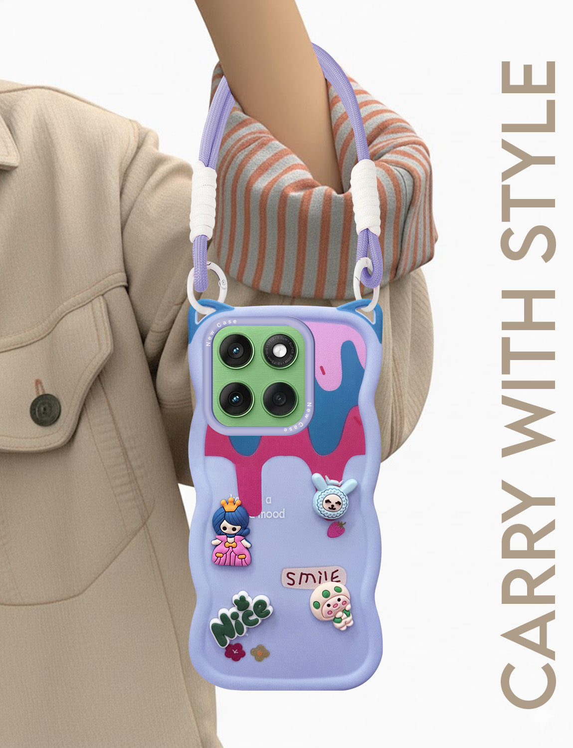 For Motorola Moto Edge 60 Back Case Cover Strap (3D embossed Figures | Strap Holder | 360* Soft Cushion with Camera Bump)