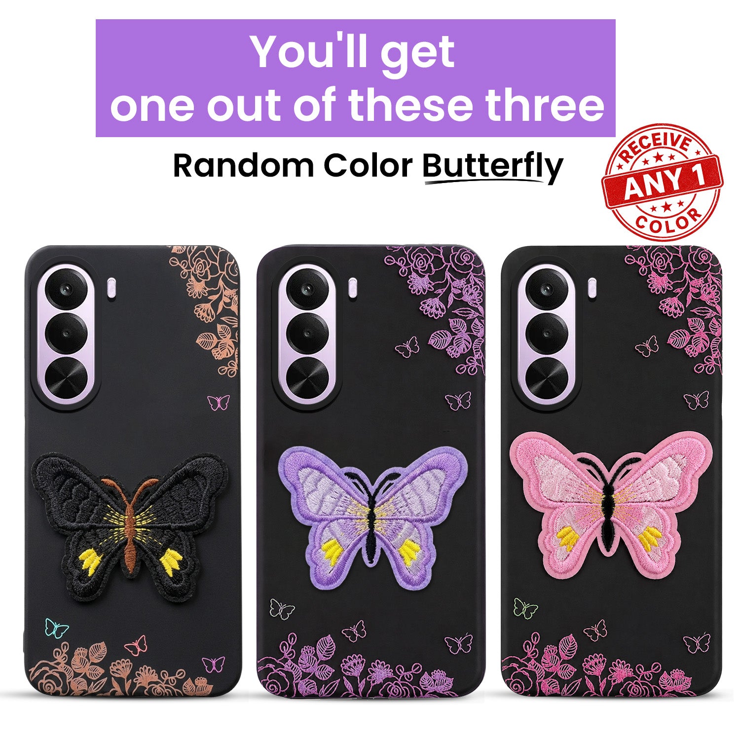 For Realme P4x Back Cover Case (Soft Butterfly Embroidery | Women Teen Girls | Camera Protection| Matte Silicone)