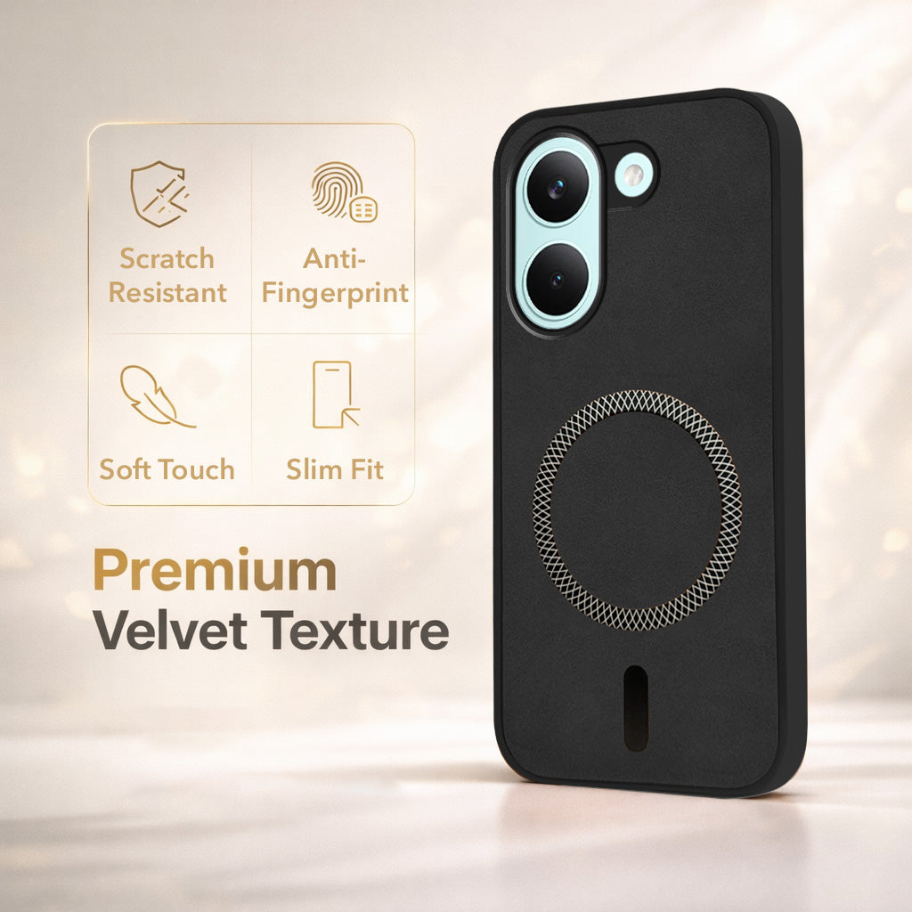 For Poco X8 Pro Back Cover Case Leather Finish (MagSafe Compatible Wireless Charging | Soft Touch | Camera Bump Protection)