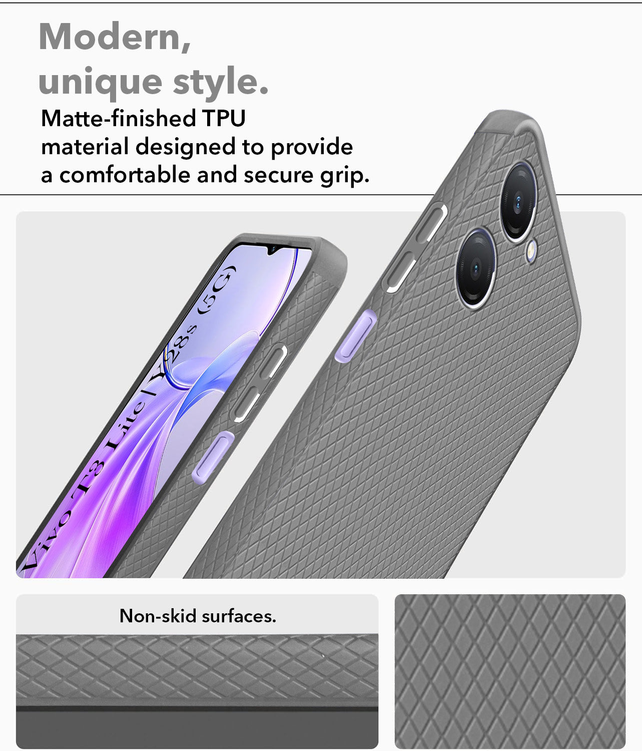 For Vivo Y28s 5G | Vivo T3 Lite 5G Back Cover Case(Liquid Silicone | Side Grip | Camera Protection)