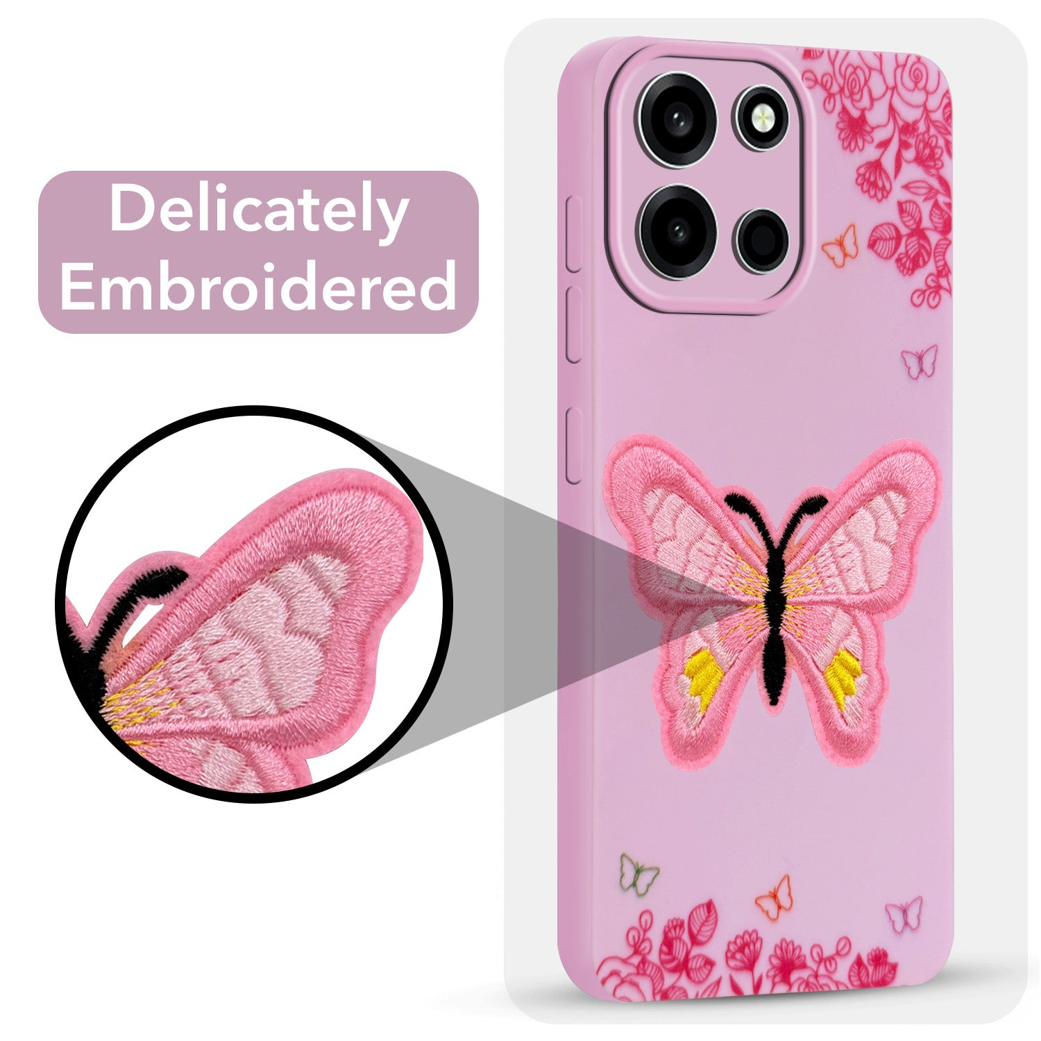 For Oneplus Nord 6 Back Cover Case (Soft Butterfly Embroidery | Women Teen Girls | Camera Protection| Matte Silicone)