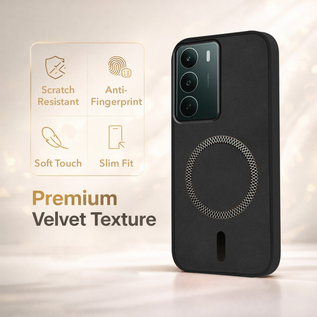 For Realme P3 lite Back Cover Case Leather Finish (MagSafe Compatible Wireless Charging | Soft Touch | Camera Bump Protection)