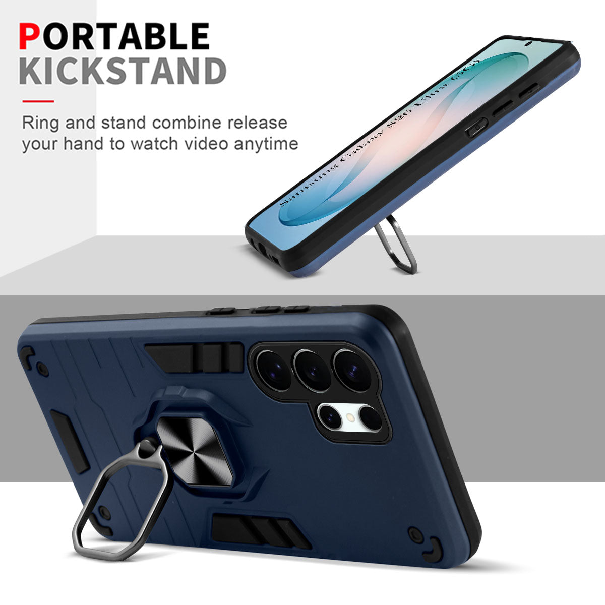 For Samsung Galaxy S26 Ultra Hybrid Armor Back Cover Case (Shockproof Dual Layer Polycarbonate |Ring Holder Kickstand)
