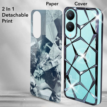 For Vivo Y28 5G Back Cover Case (Dual Design Glitter Sparkle and Detachable Diamond Print Case | Soft and Flexible)