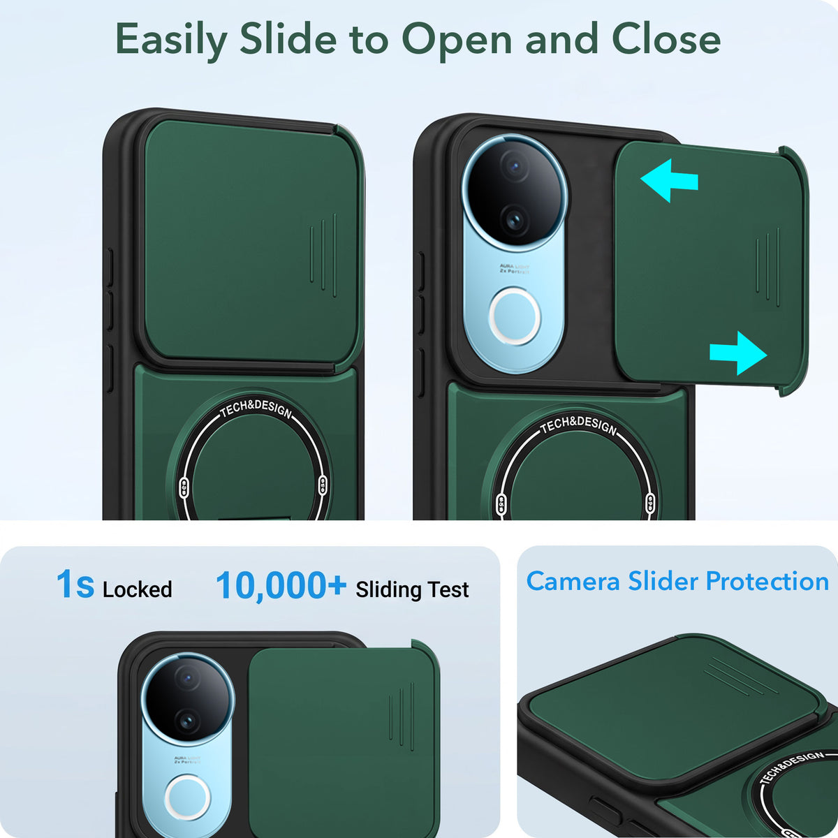 For Vivo iQOO Z10R Back Case Cover Metallic (Hybrid Armor Kickstand | Sliding Shutter Camera Protection | MagSafe Compatible)