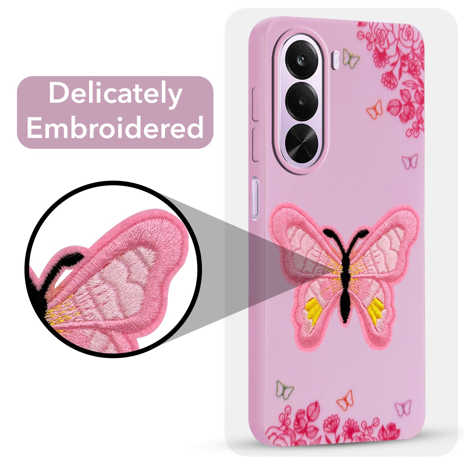 For  Realme P4x Back Cover Case (Soft Butterfly Embroidery | Women Teen Girls | Camera Protection| Matte Silicone)