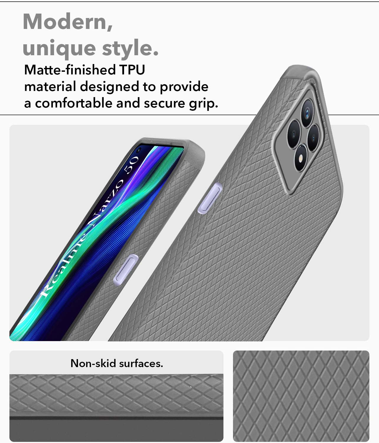 For Realme Narzo 50 Back Cover Case (Liquid Silicone | Side Grip | Camera Protection)