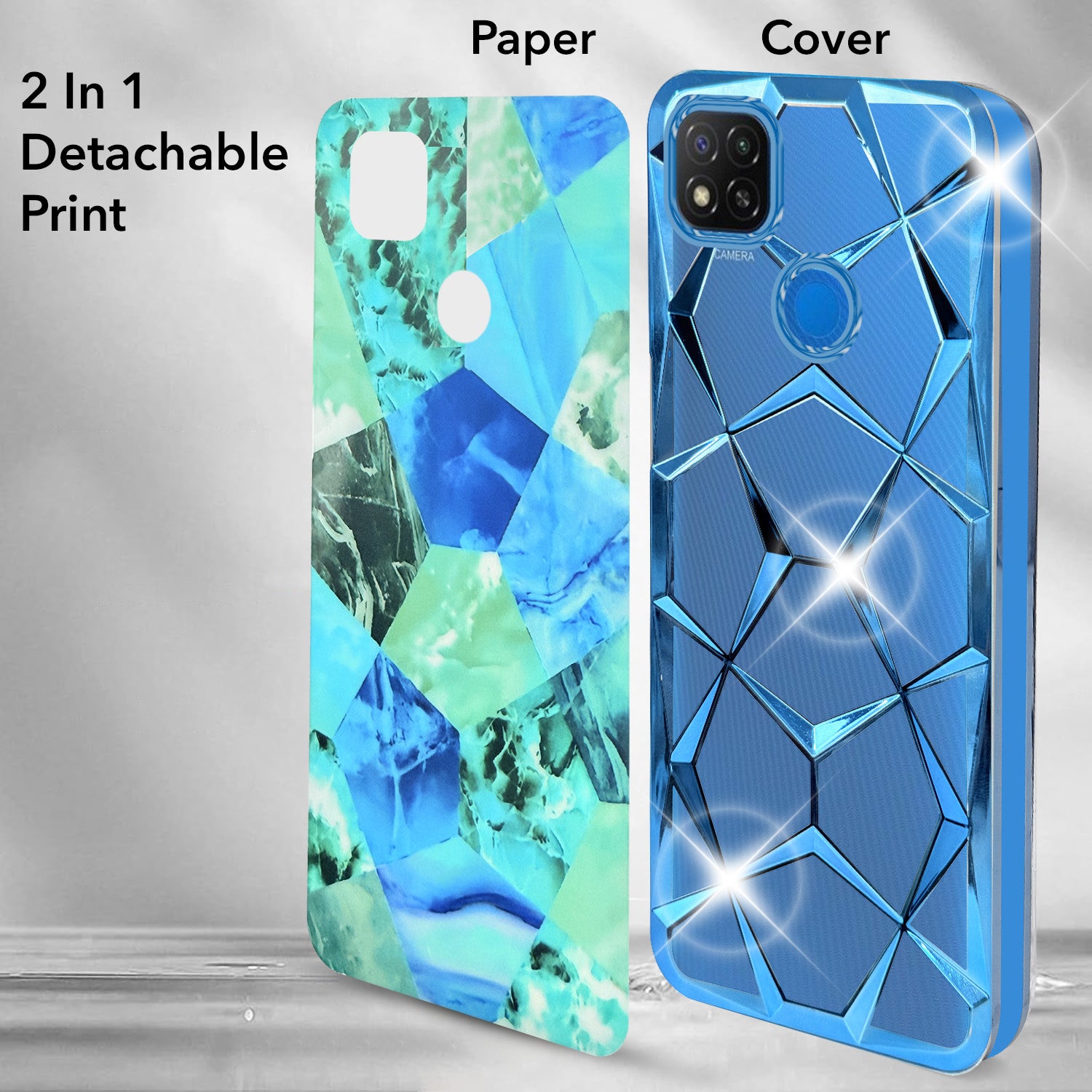For Redmi 9C Back Cover Case (Dual Design Glitter Sparkle and Detachable Diamond Print Case | Soft and Flexible)