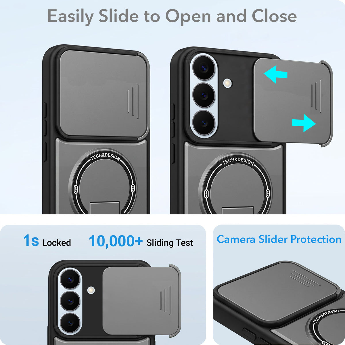 For Samsung Galaxy S26 5G Back Case Cover Metallic (Hybrid Armor Kickstand | Sliding Shutter Camera Protection | MagSafe Compatible)