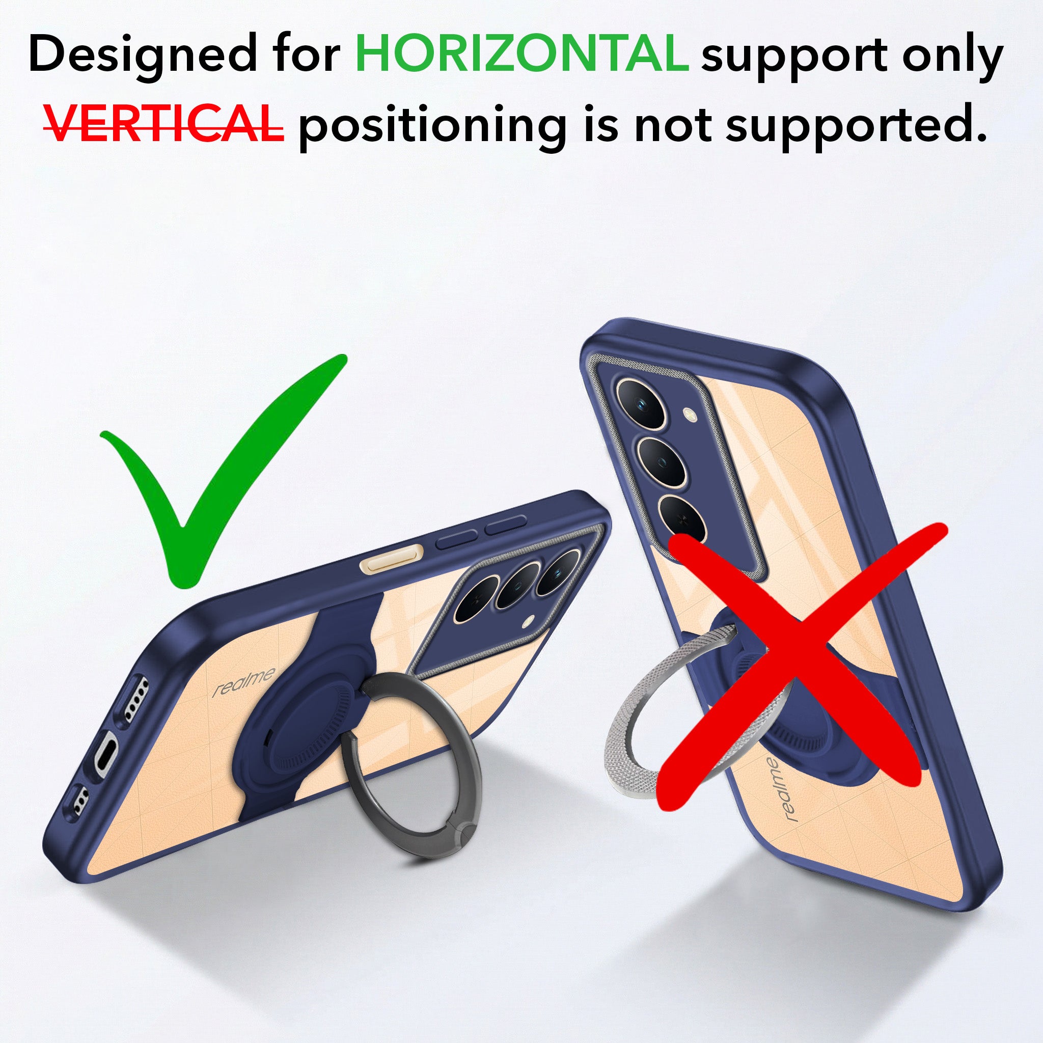 For Realme P3x Back Cover Case with stand (Built-in Ring Holder Kickstand | Lifetime Anti Yellow | Camera Protection)