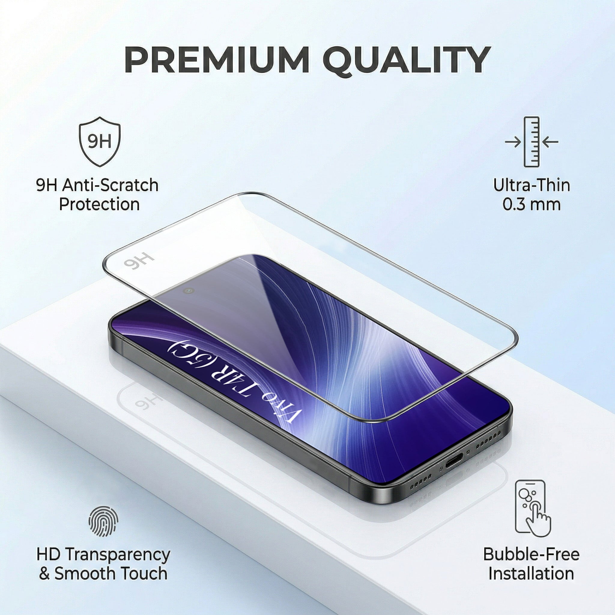 For Vivo T4R Combo with Back Cover and 9H Tempered Glass (Lifetime Anti-Yellow | Sleek Hard Crystal | Oleophobic Coating Screen Glass)