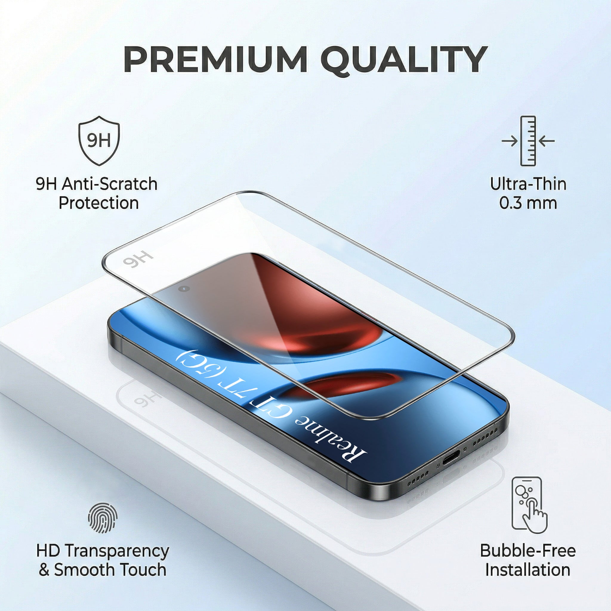 For Realme GT 7T Combo with Back Cover and 9H Tempered Glass (Textured Grip Design | Micro-Fiber Cloth Inside | Oleophobic Coating Screen Glass)