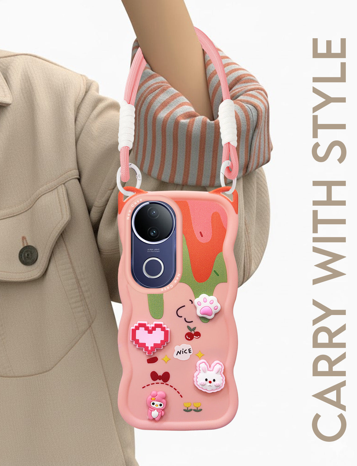 For Vivo T4R Back Case Cover Strap (3D embossed Figures | Strap Holder | 360* Soft Cushion with Camera Bump)