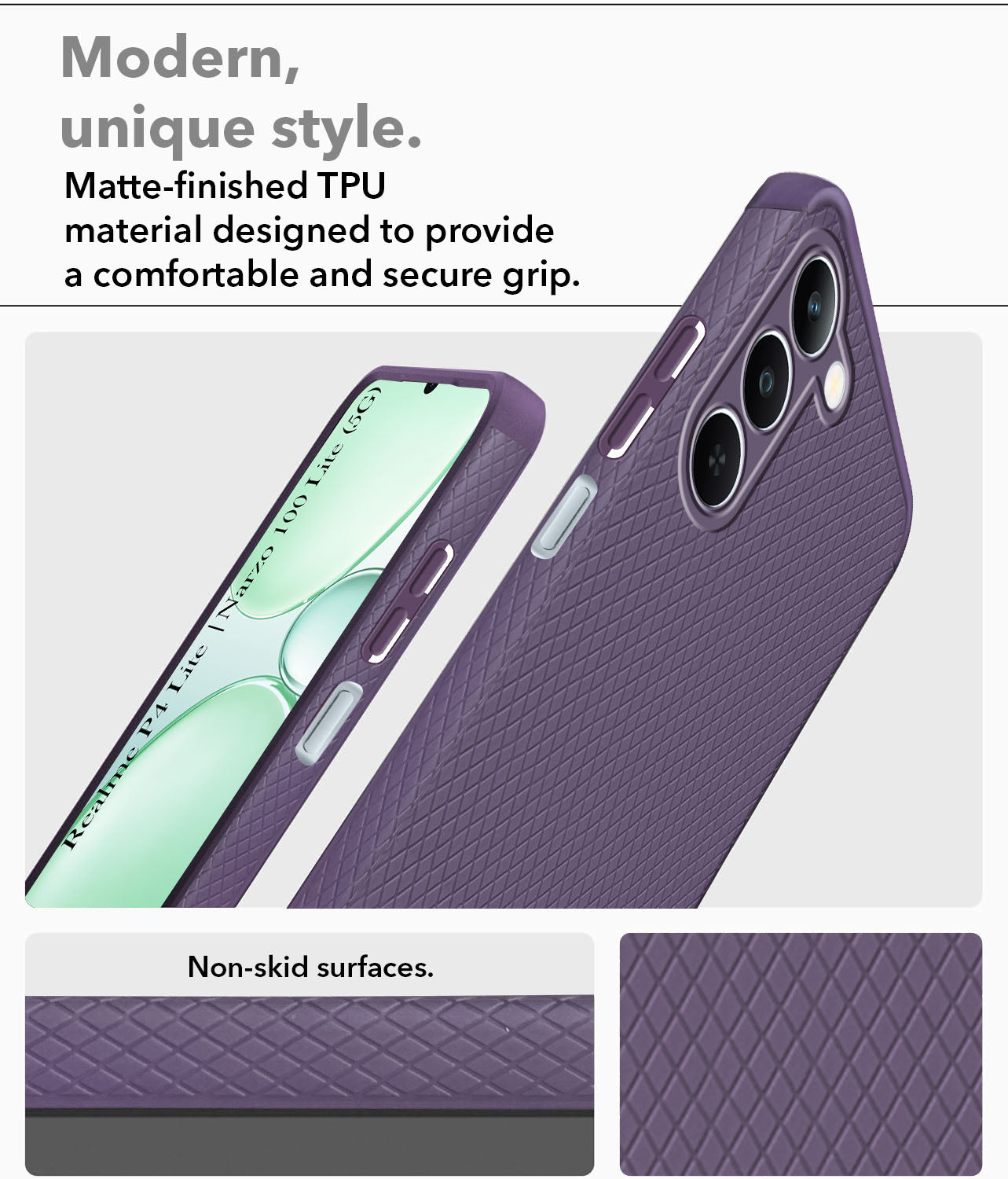 For Realme P4 Lite 5G | Realme Narzo 100 Lite 5G Back Cover Case Liquid Silicone (Camera Protection | Side Grip Texture | Soft and Flexible)