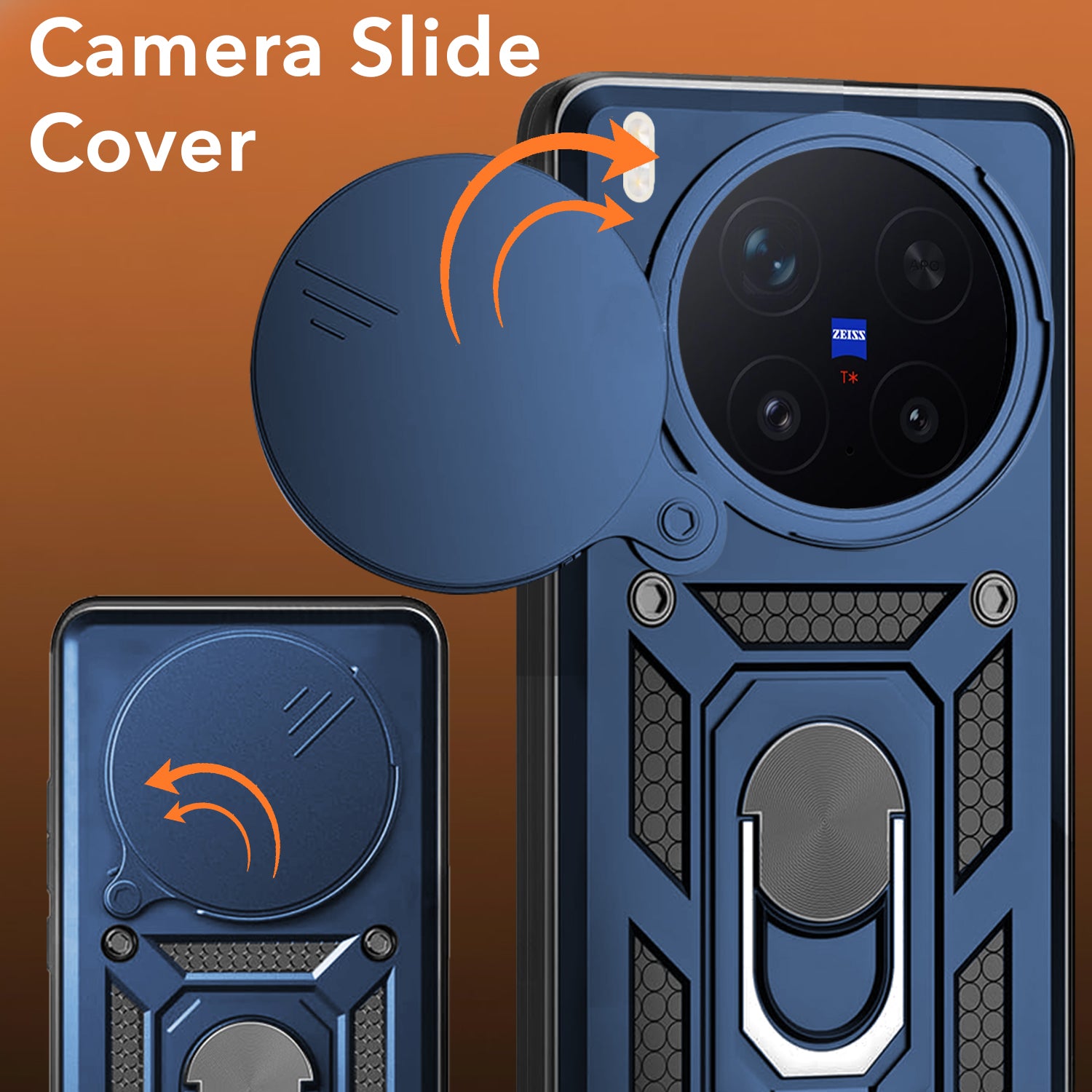 For Vivo X300 Pro Back Cover Case Hybrid Armor (Sliding Shutter Camera Protection | Polycarbonate |Ring Holder Kickstand)