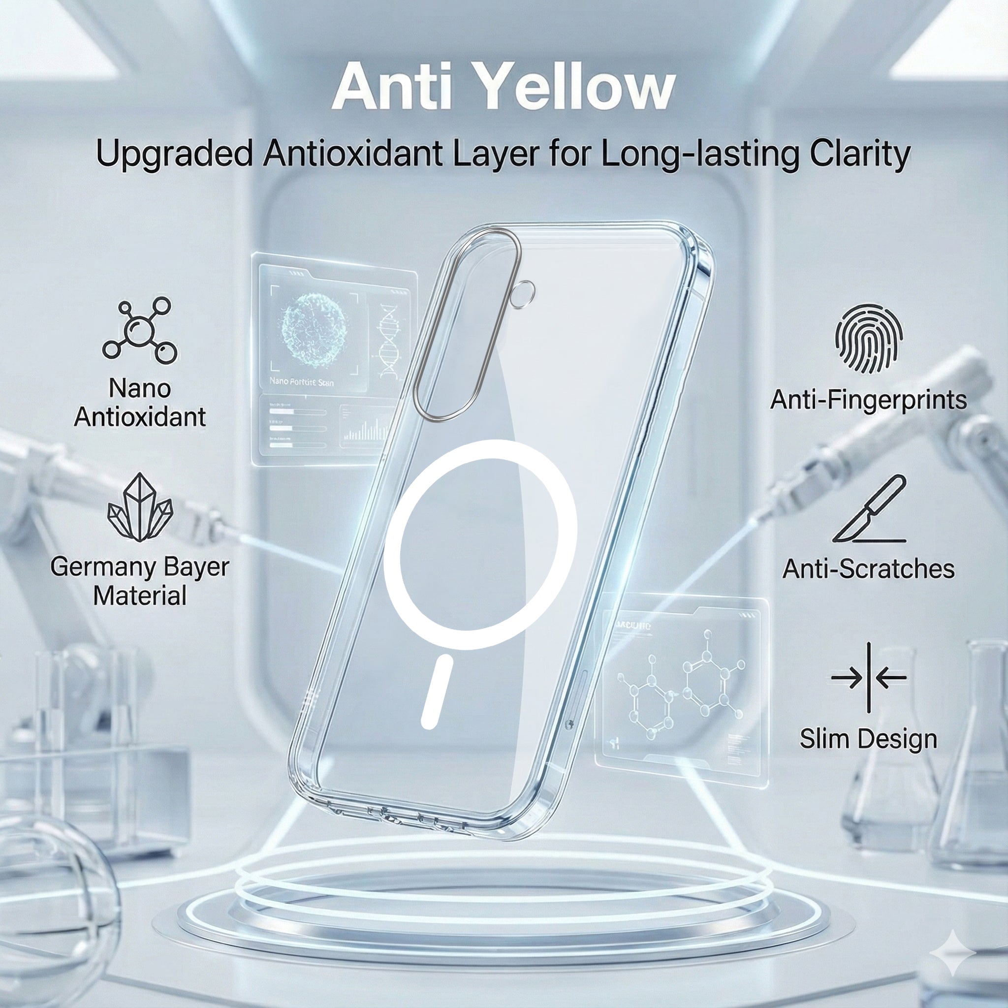For Samsung Galaxy S24 FE Back Cover Case Lifetime Anti-Yellow MagSafe Compatible Clear (Sleek Hard Crystal | Shockproof and Camera Protection)