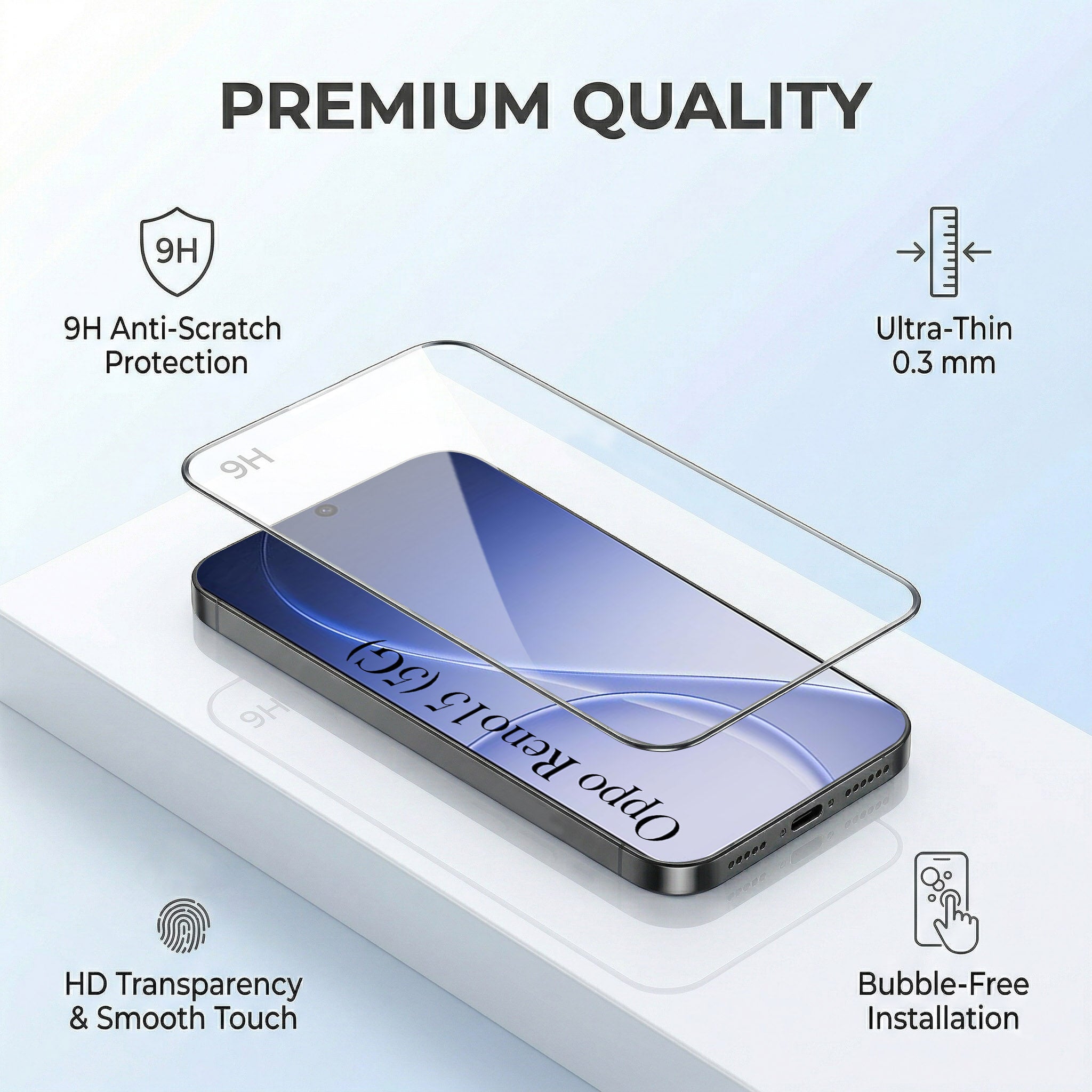 For Oppo Reno15 5G | Oppo Reno 15 5G Combo with Back Cover and 9H Tempered Glass (Textured Grip Design | Micro-Fiber Cloth Inside | Oleophobic Coating Screen Glass)