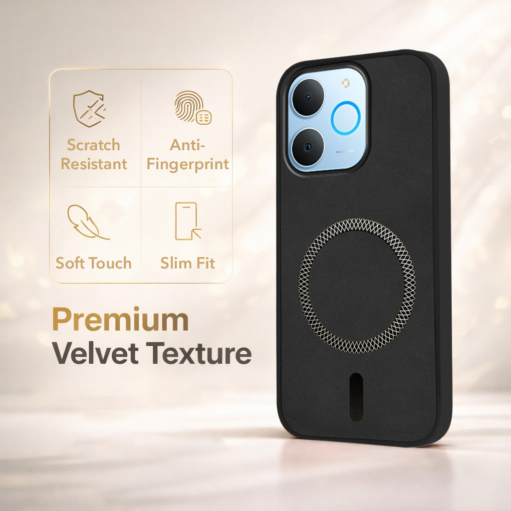 For Realme P4 Lite | Realme Narzo 80 Lite 4G Back Cover Case Leather Finish (MagSafe Compatible Wireless Charging | Soft Touch | Camera Bump Protection)
