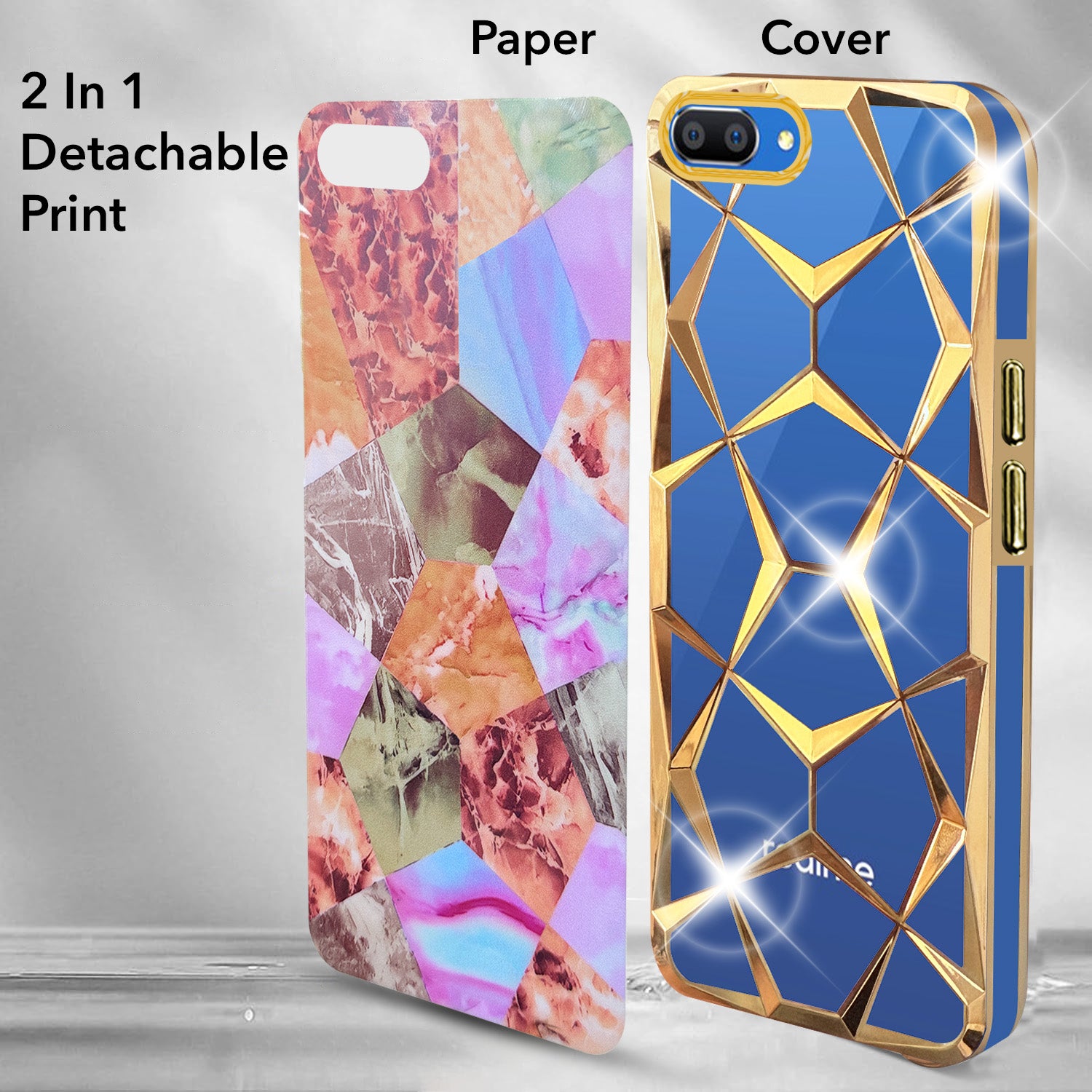 For Realme C1 Back Cover Case (Dual Design Glitter Sparkle and Detachable Diamond Print Case | Soft and Flexible)