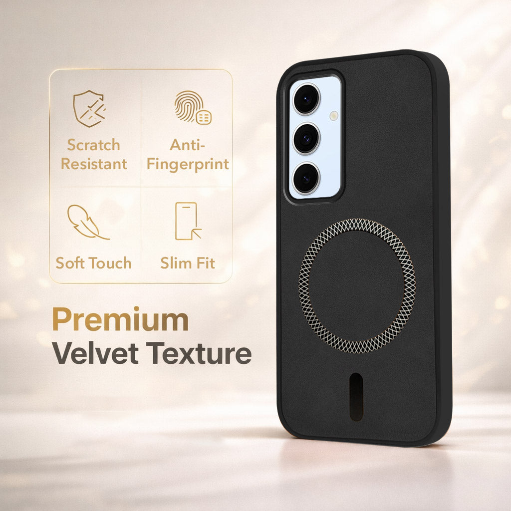 For Samsung Galaxy S24 FE Back Cover Case Leather Finish (MagSafe Compatible Wireless Charging | Soft Touch | Camera Bump Protection)