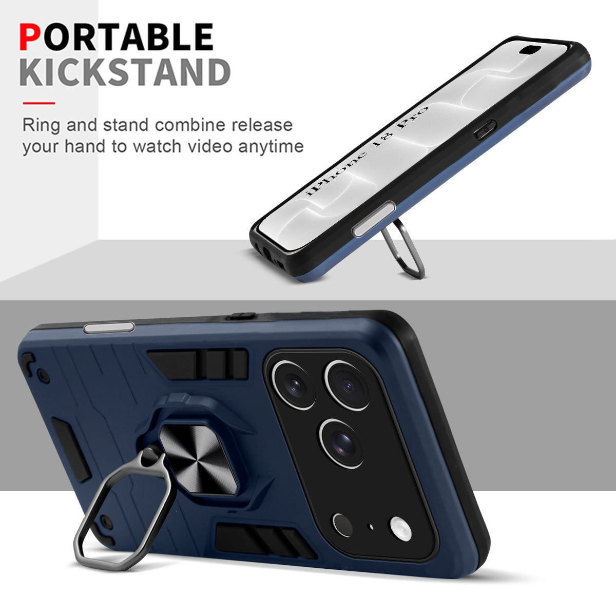 For Apple iPhone 18 Pro Back Cover Case Hybrid Armor (Shockproof Dual Layer Polycarbonate |Ring Holder Kickstand)