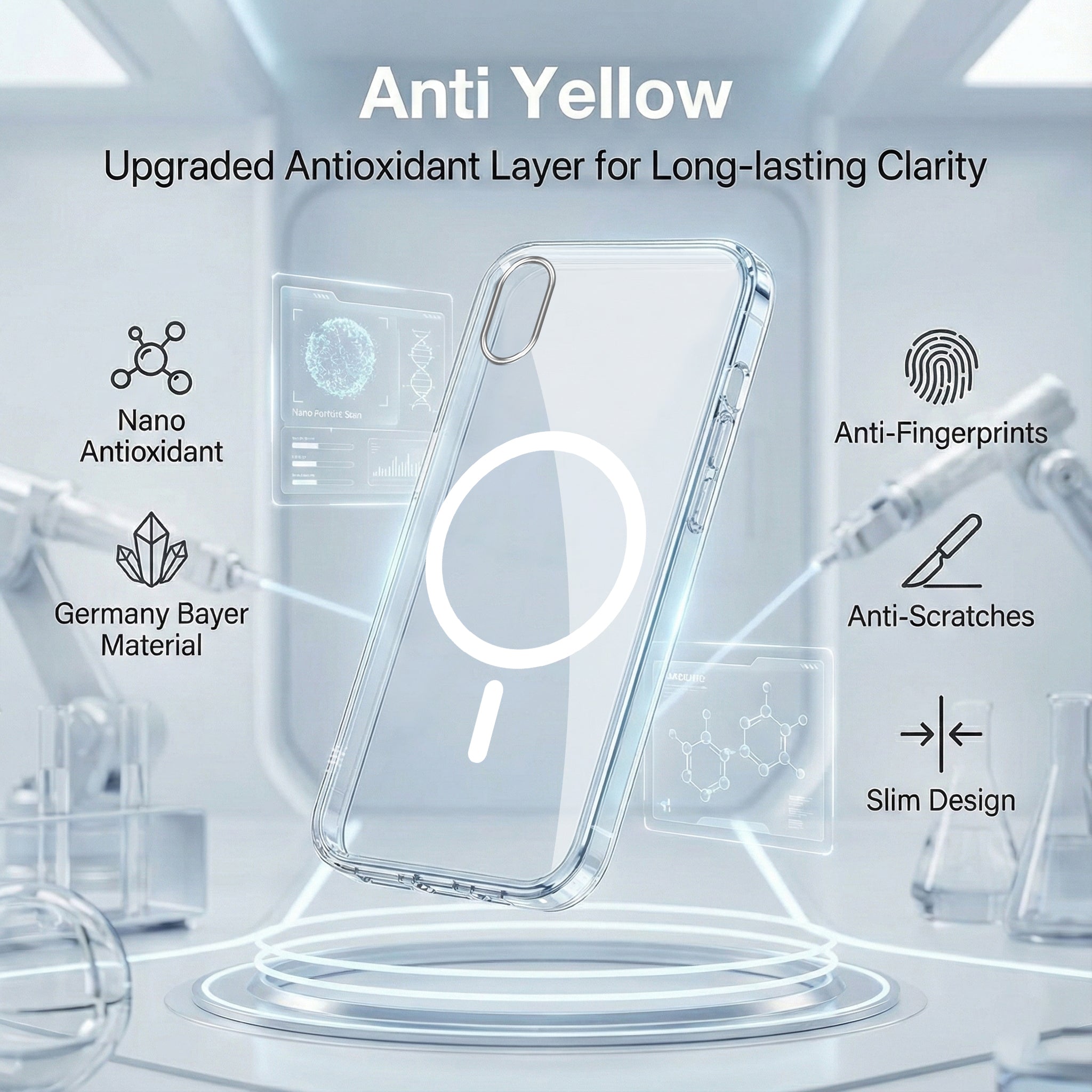 For Apple iPhone XR Back Cover Case Lifetime Anti-Yellow MagSafe Compatible Clear (Sleek Hard Crystal | Shockproof and Camera Protection)
