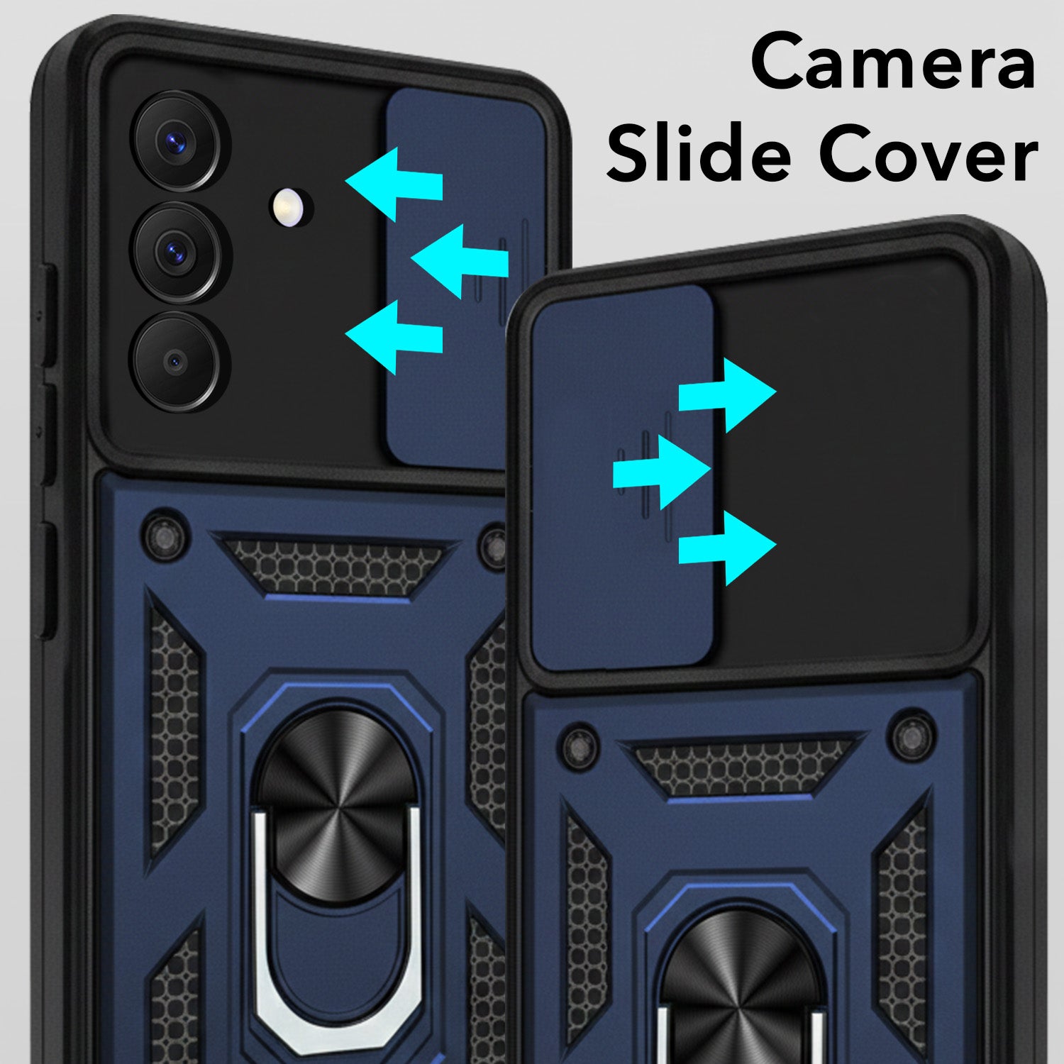 For Samsung Galaxy A57 5G Back Cover Case Hybrid Armor (Sliding Shutter Camera Protection | Polycarbonate |Ring Holder Kickstand)