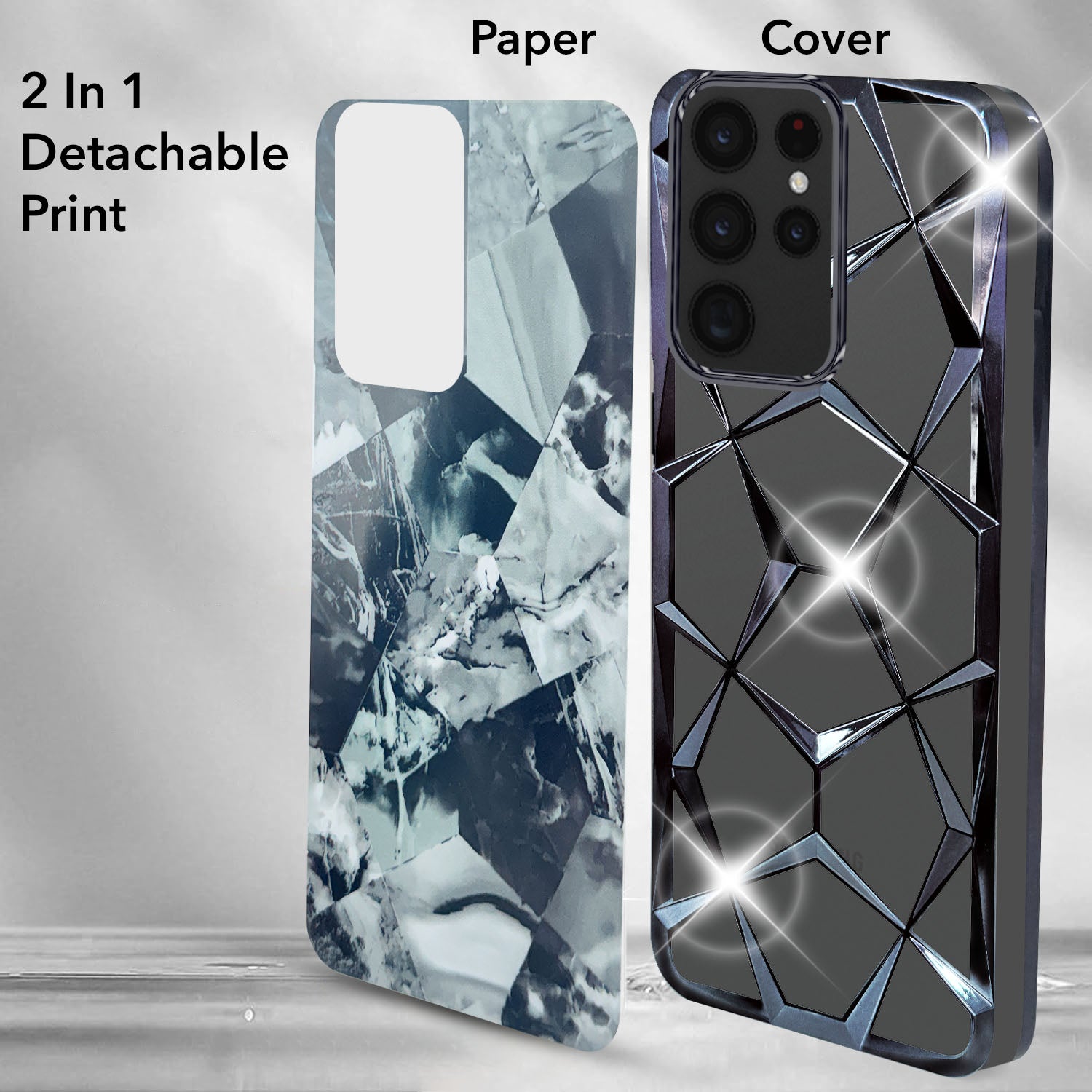 For Samsung Galaxy S22 Ultra 5G Back Cover Case (Dual Design Glitter Sparkle and Detachable Diamond Print Case | Soft and Flexible)