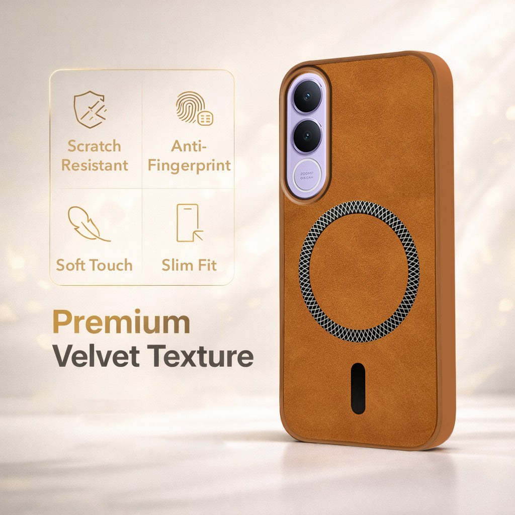 For Vivo V70 FE 5G Back Cover Case Leather Finish (MagSafe Compatible Wireless Charging | Soft Touch | Camera Bump Protection)