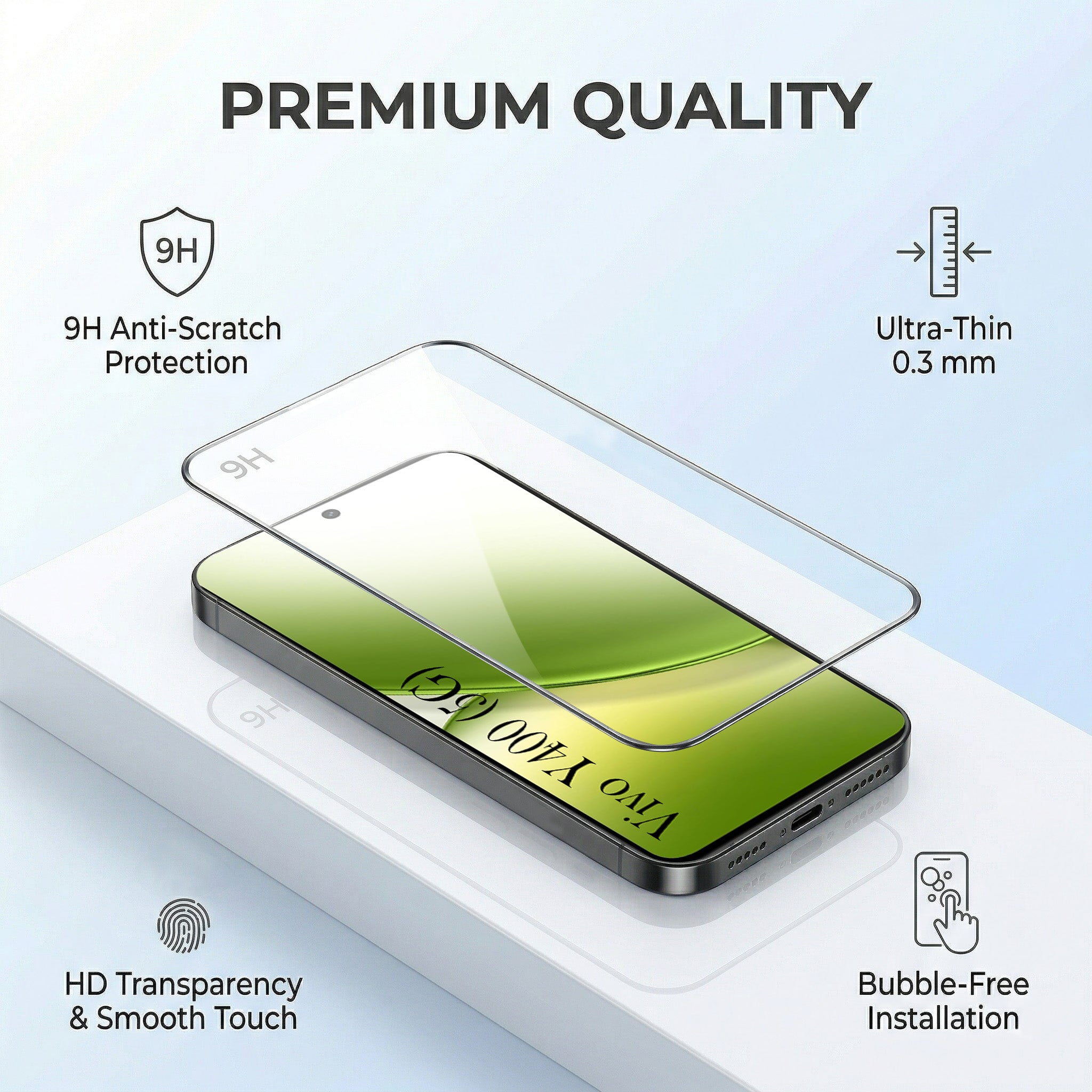 For Vivo Y400 Combo with Back Cover and 9H Tempered Glass (Textured Grip Design | Micro-Fiber Cloth Inside | Oleophobic Coating Screen Glass)
