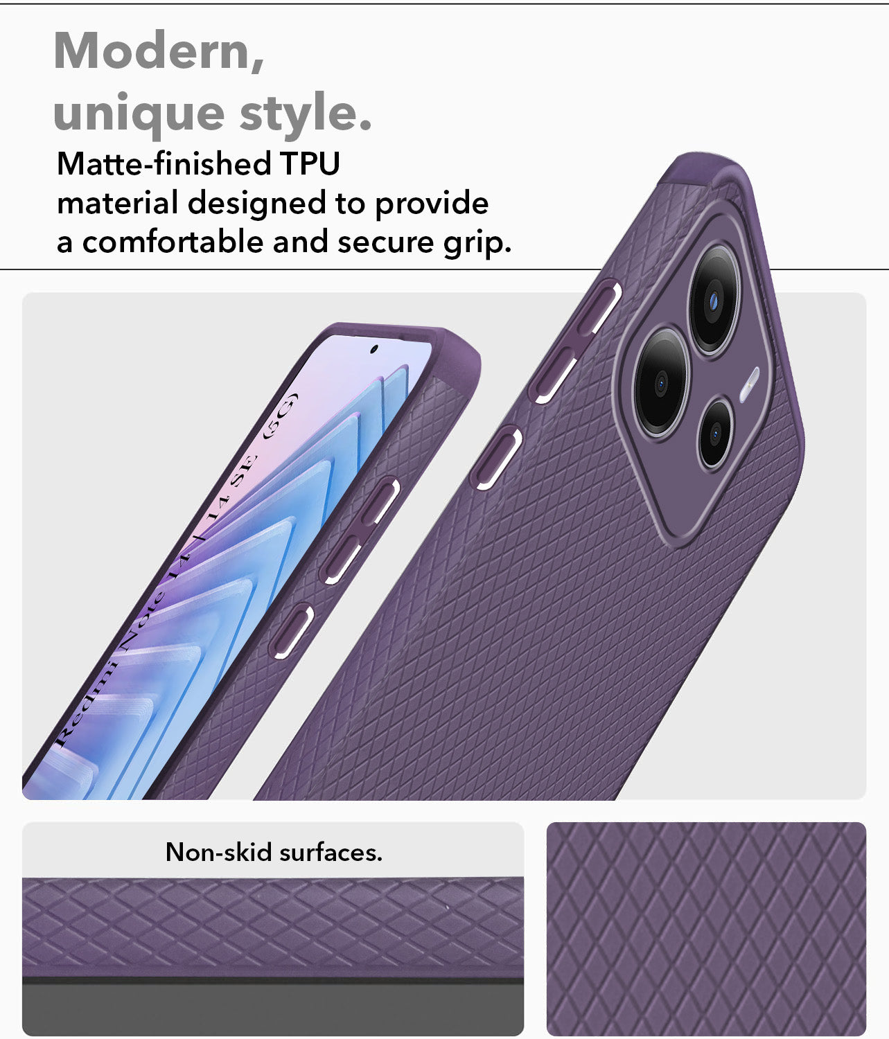 For Redmi Note 14 | Redmi Note 14 SE Back Cover Case (Liquid Silicone | Side Grip | Camera Protection)