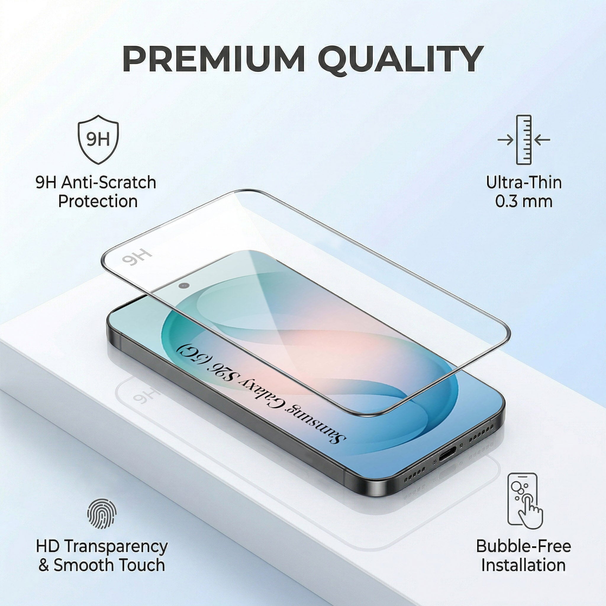 For Samsung Galaxy S26 Combo with Back Cover and 9H Tempered Glass (Lifetime Anti-Yellow | Sleek Hard Crystal | Oleophobic Coating Screen Glass)