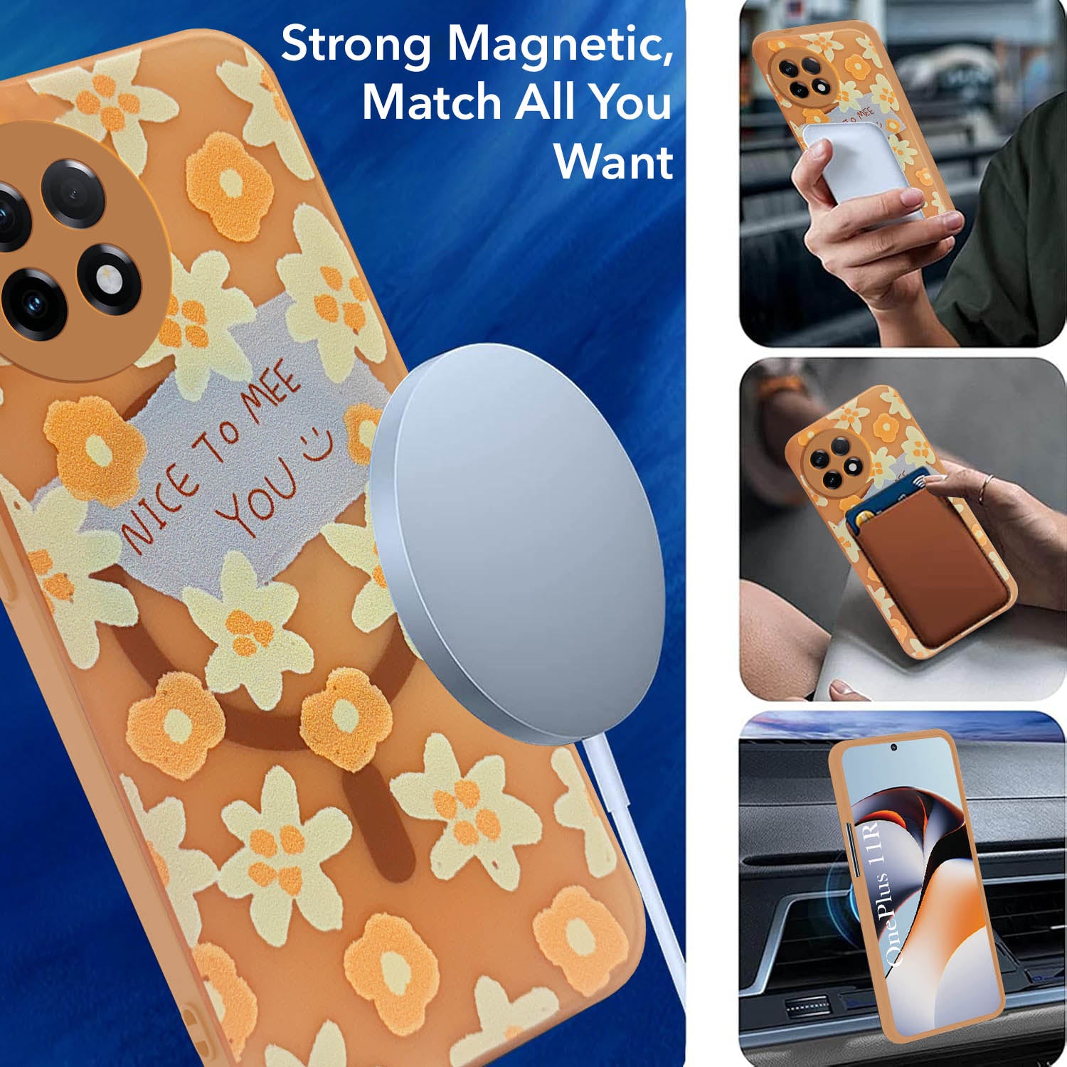 For OnePlus 11R Back Cover Case (Cute Floral Design | Flower Print for Girls | MagSafe Compatible Wireless Charging)