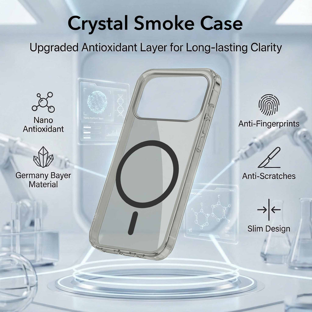 For Apple iPhone 18 Pro Max Back Cover Case Lifetime Anti-Yellow MagSafe Compatible Clear (Sleek Hard Crystal | Shockproof and Camera Protection)