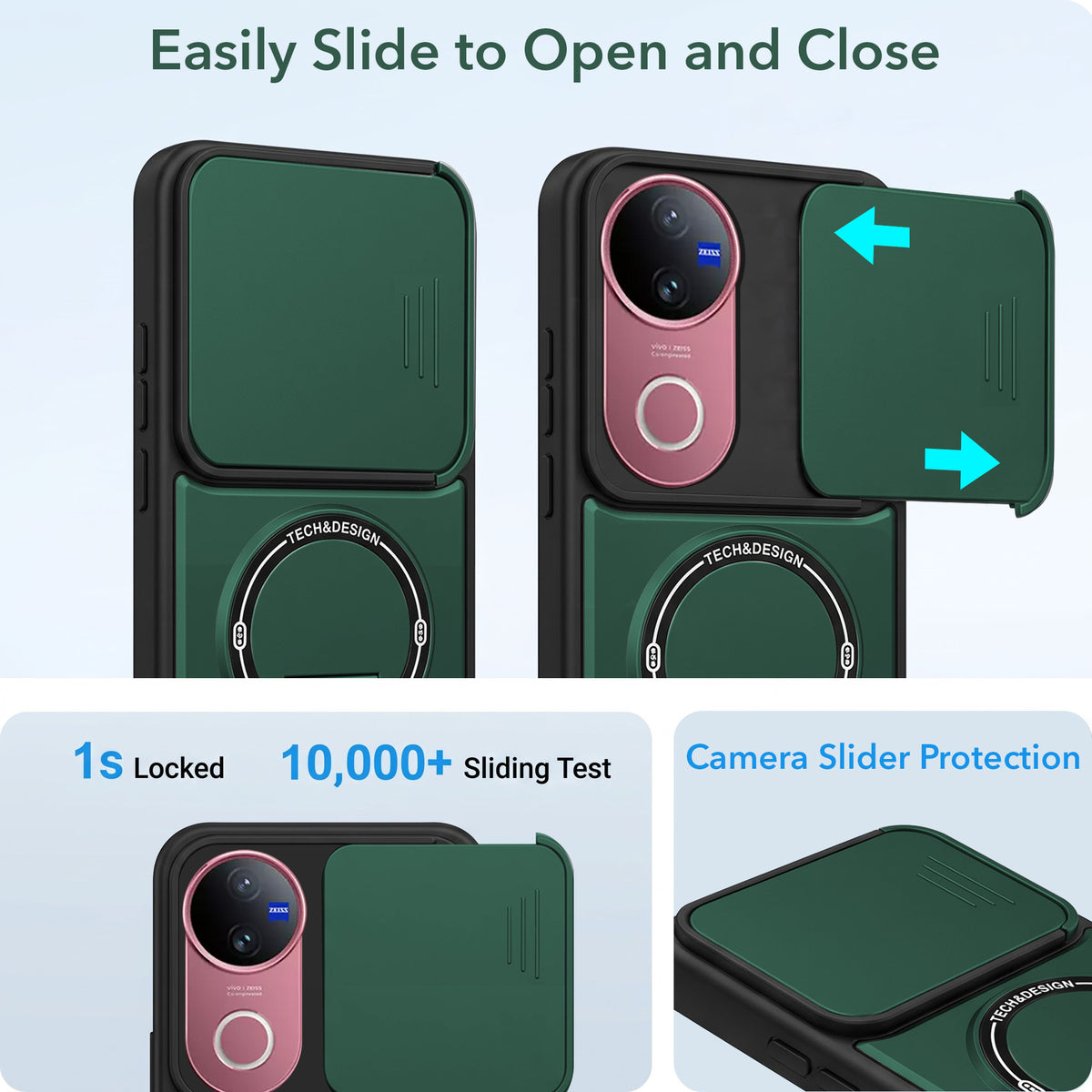 For Vivo V50 | Vivo V50e Back Case Cover Metallic (Hybrid Armor Kickstand | Sliding Shutter Camera Protection | MagSafe Compatible)