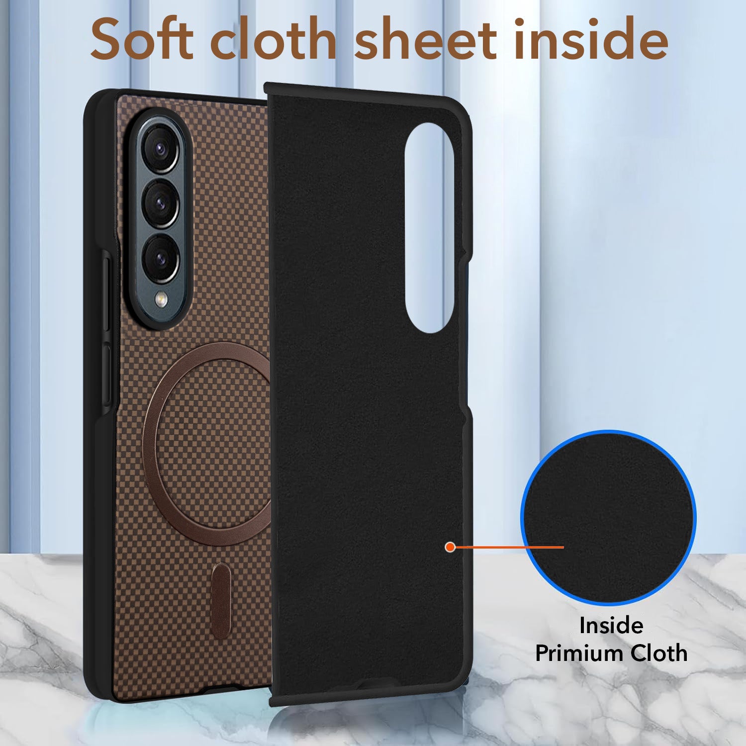 For Samsung Galaxy Z Fold 4 5G Back Cover Case (MagSafe Wireless Charging Compatible | Hexa Leather Finish | Inside Microfiber Cloth)