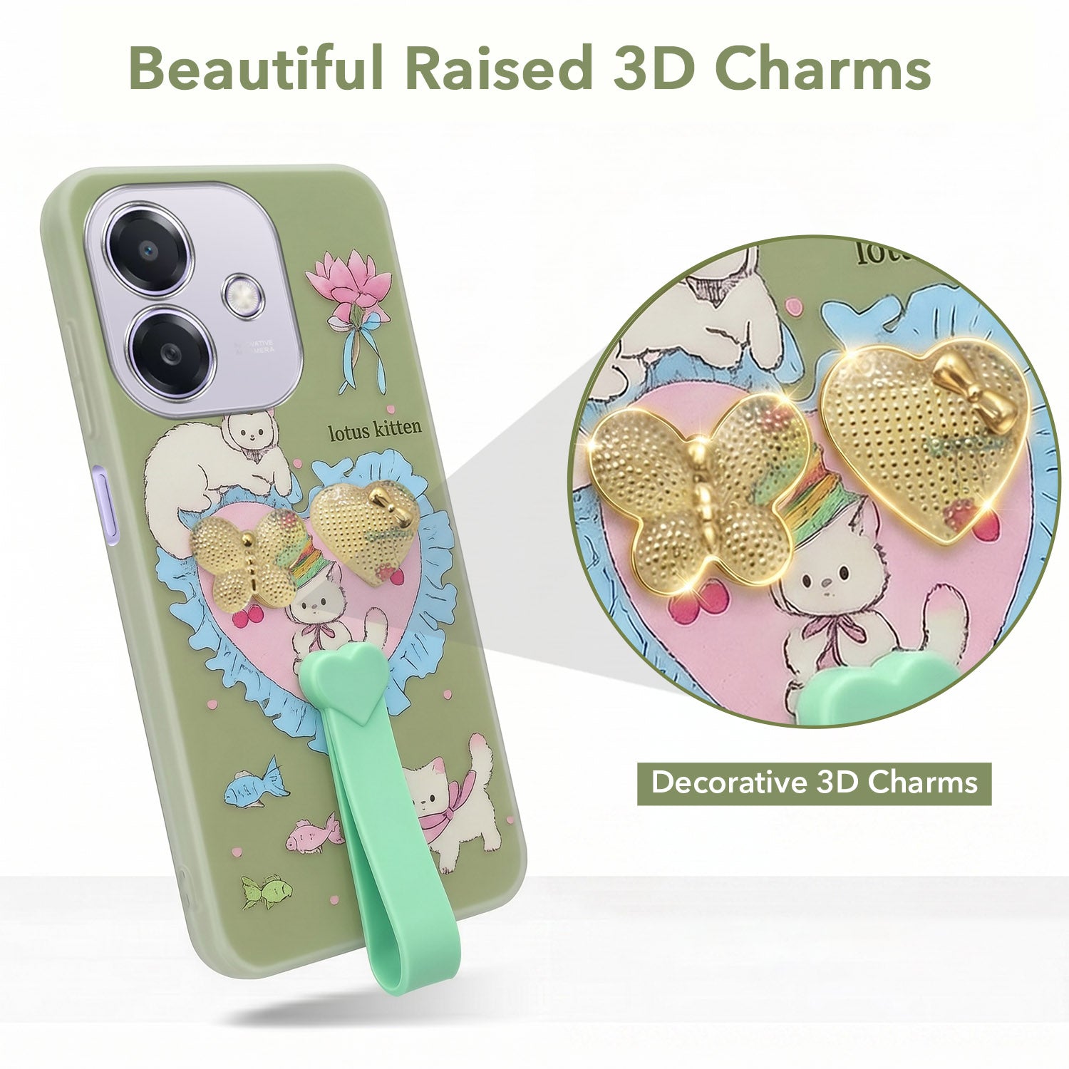 For Oppo A3X (4G/5G) | Oppo A3 5G Back Cover Case (3D Cute Heart Strap Holder | Camera Protection | Designer Girls Print)
