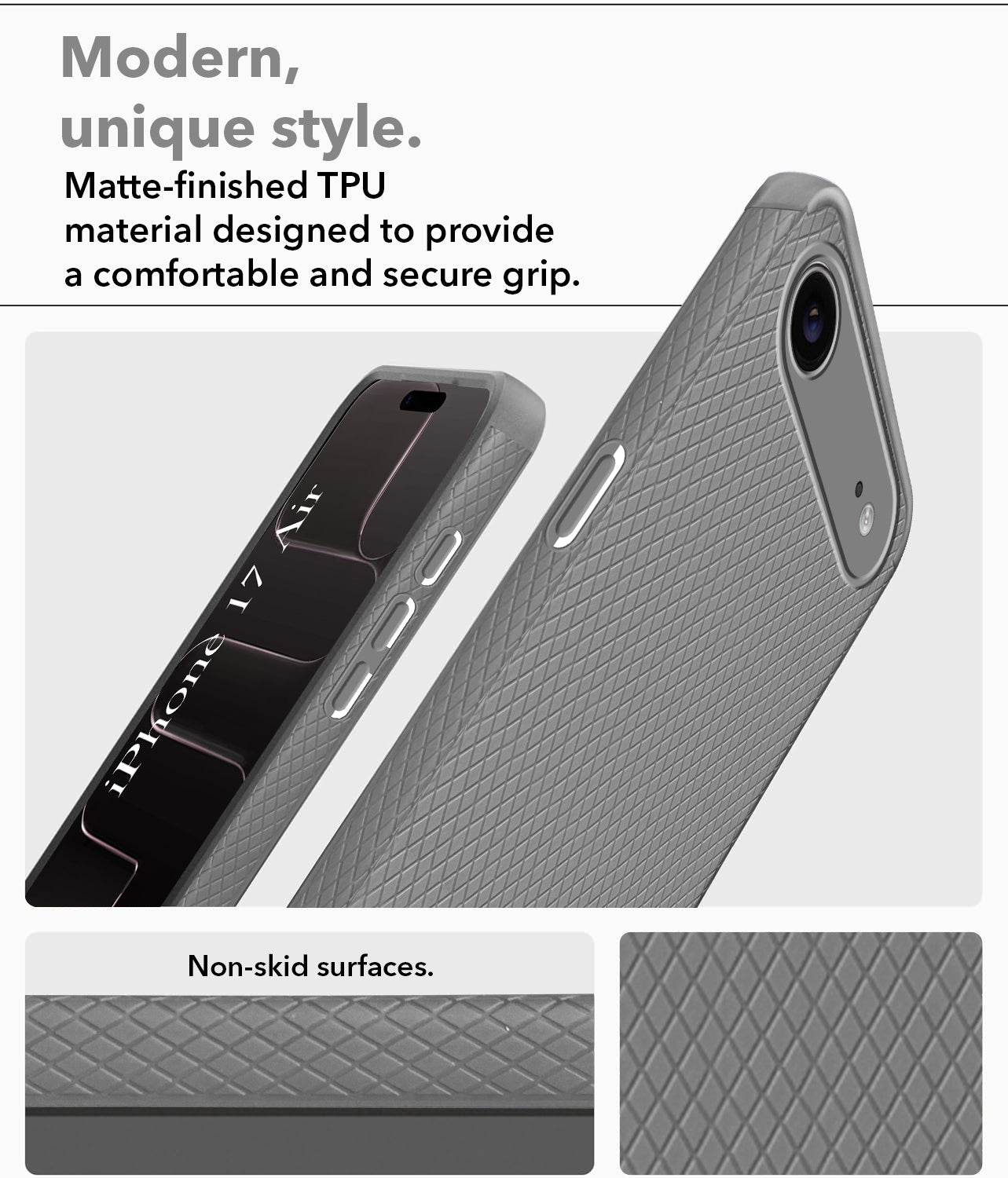 For Apple iPhone 17 Air Back Cover Case (Camera Protection | Side Grip Texture | Soft and Flexible)